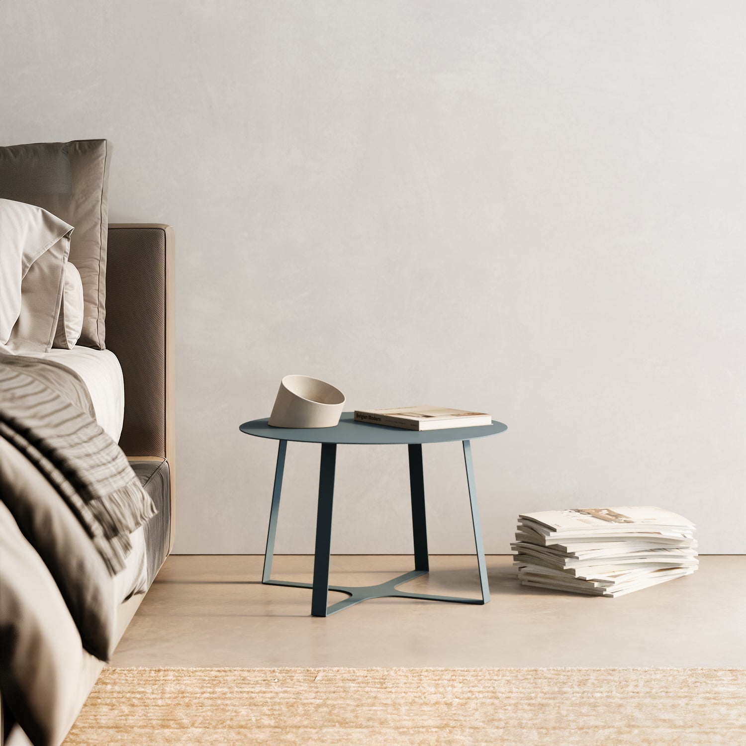 Tavolino da caffè Japan blu in soggiorno minimalista, tavolino basso in ferro verniciato con piano Ø35 cm e altezza 40 cm