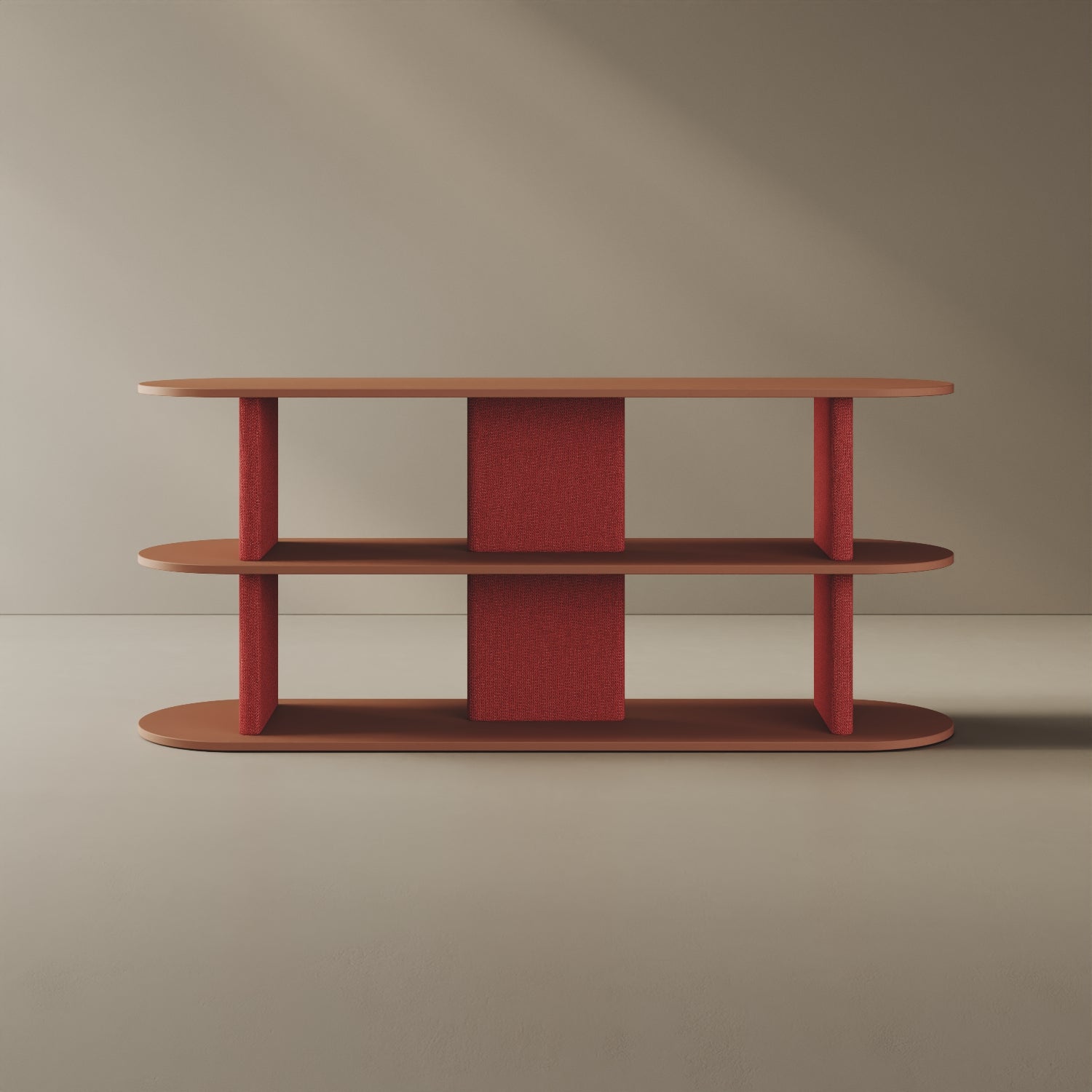 Libreria Strato red curry M, vista frontale – libreria design 170x45,5x72,5 cm legno nobilitato e tessuto