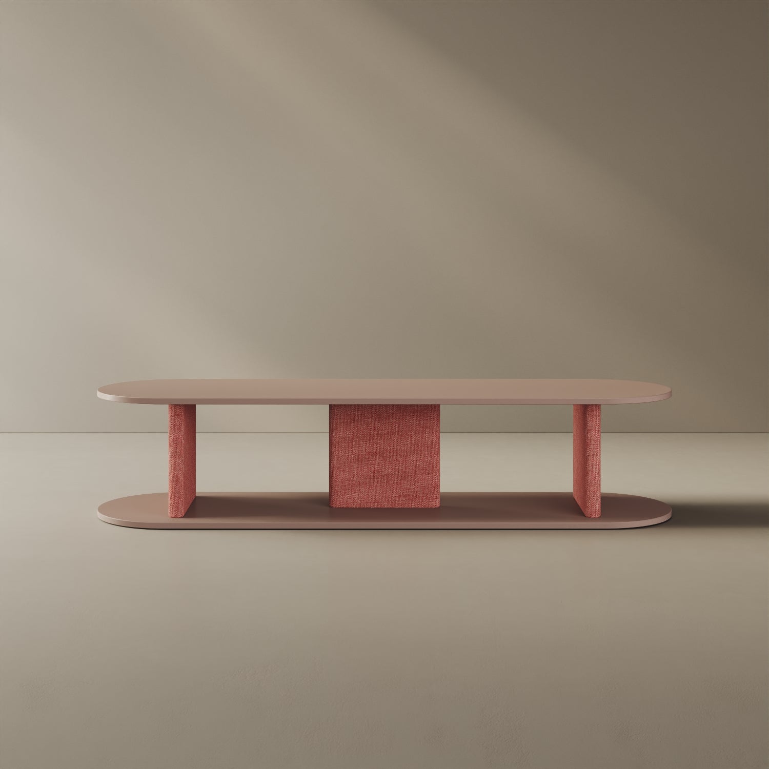 Mobile TV Strato cipria M, vista frontale – mobile TV design 170x45,5x37,3 cm legno nobilitato e tessuto