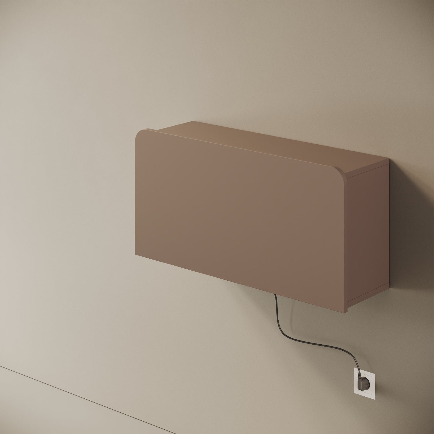 Scrittoio Segno cappuccino elettrificato chiuso, vista laterale – profilo 29 cm, cavo a parete