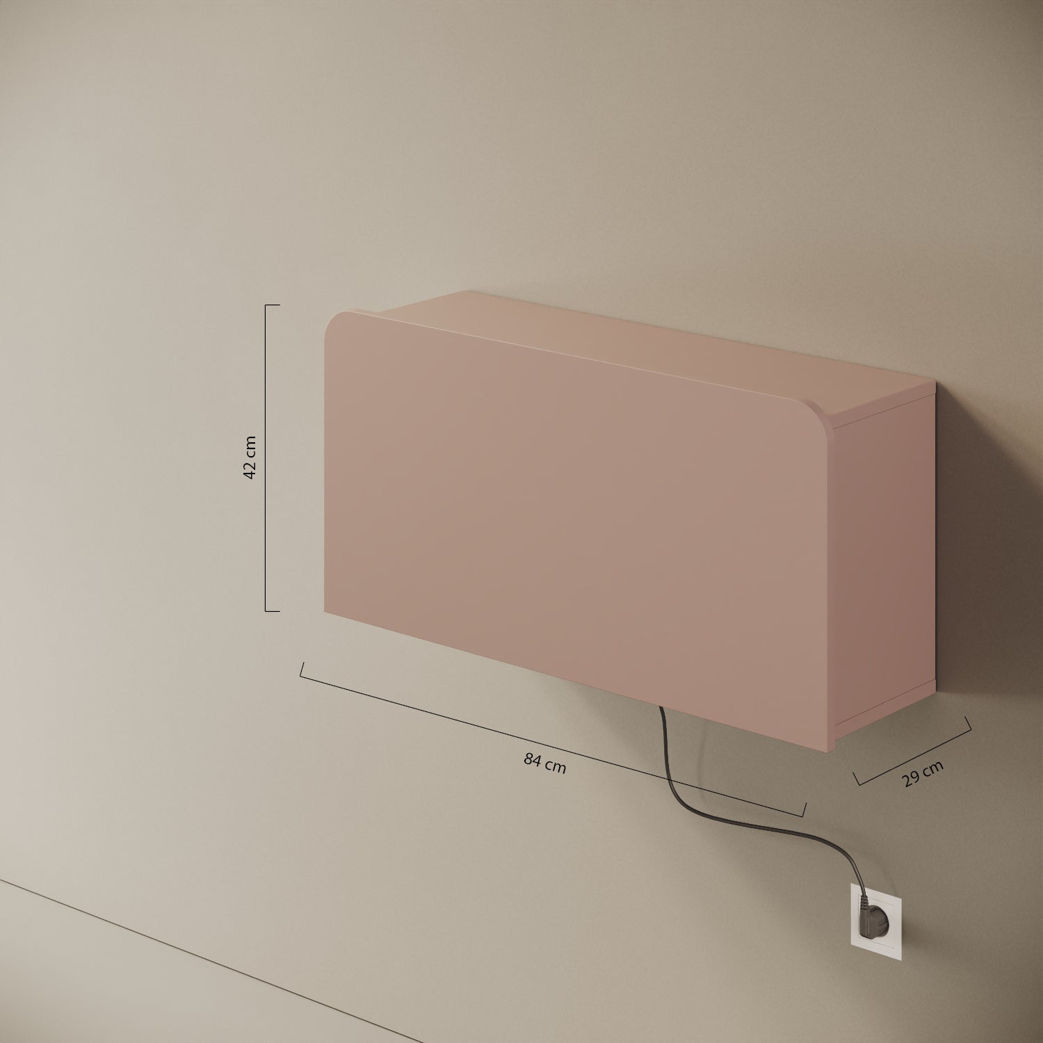 Scrittoio Segno cipria elettrificato chiuso – misure 84x29x42 cm, cavo e presa a parete