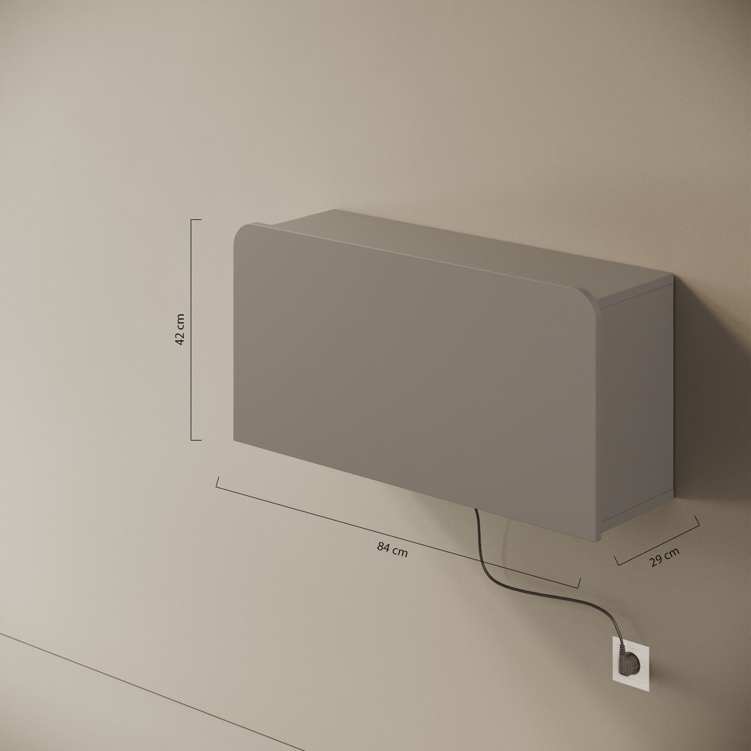 Scrittoio Segno cipria elettrificato chiuso – misure 84x29x42 cm, cavo e presa a parete