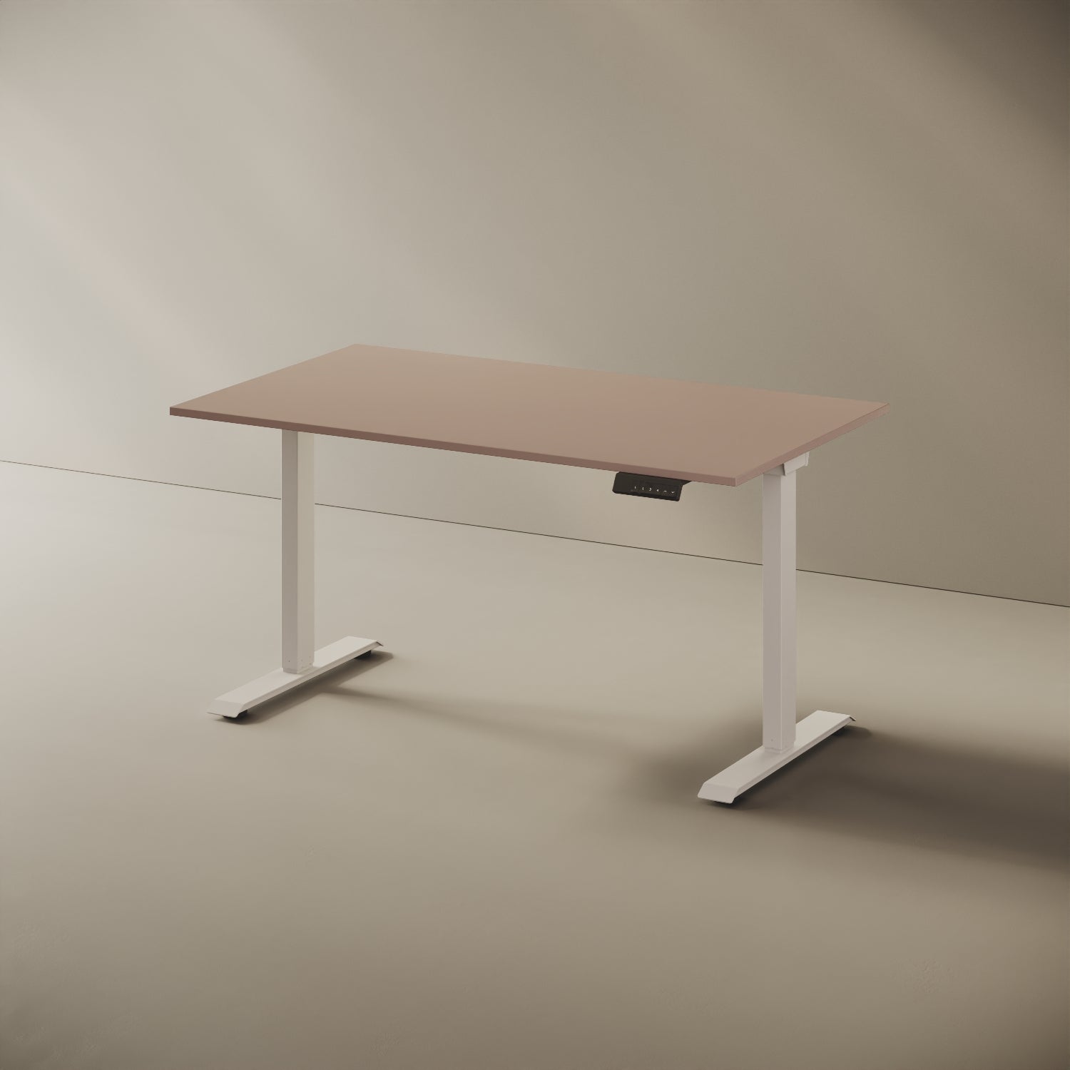 Scrivania Elevabile Up rosso 120cm, vista laterale — dettaglio gambe in metallo verniciato rosso e piano in legno nobilitato