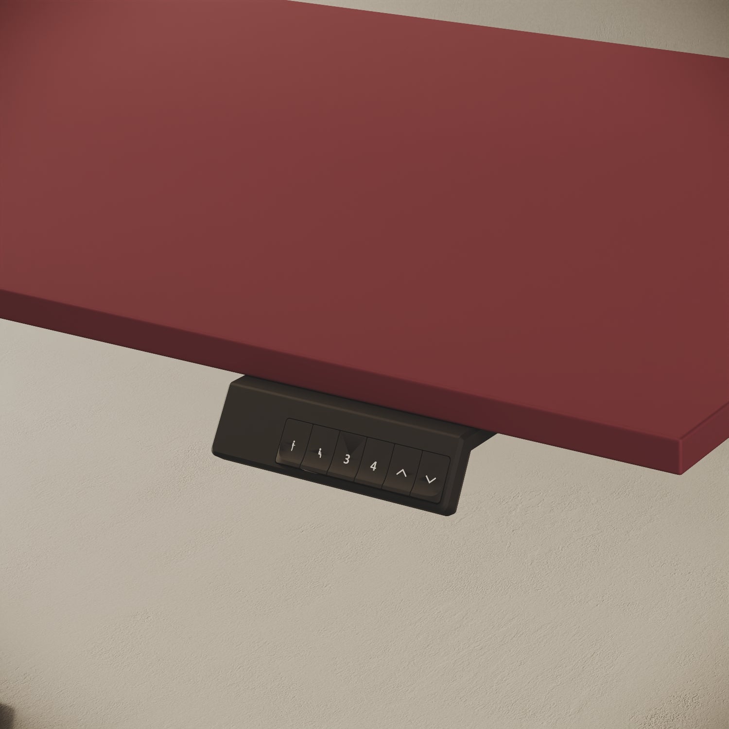 Scrivania Elevabile Up bianco 120cm, dettaglio piano in legno nobilitato bianco e meccanismo di elevazione elettrico