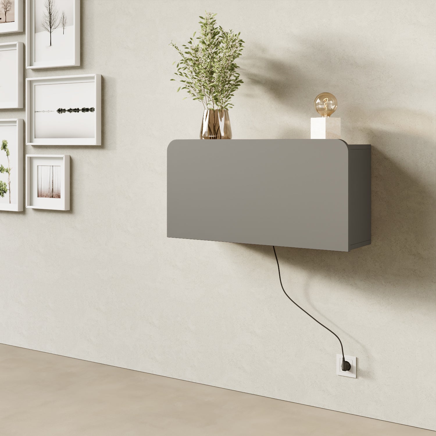 Scrittoio Segno grigio elettrificato chiuso in home office, mensola a parete design moderno