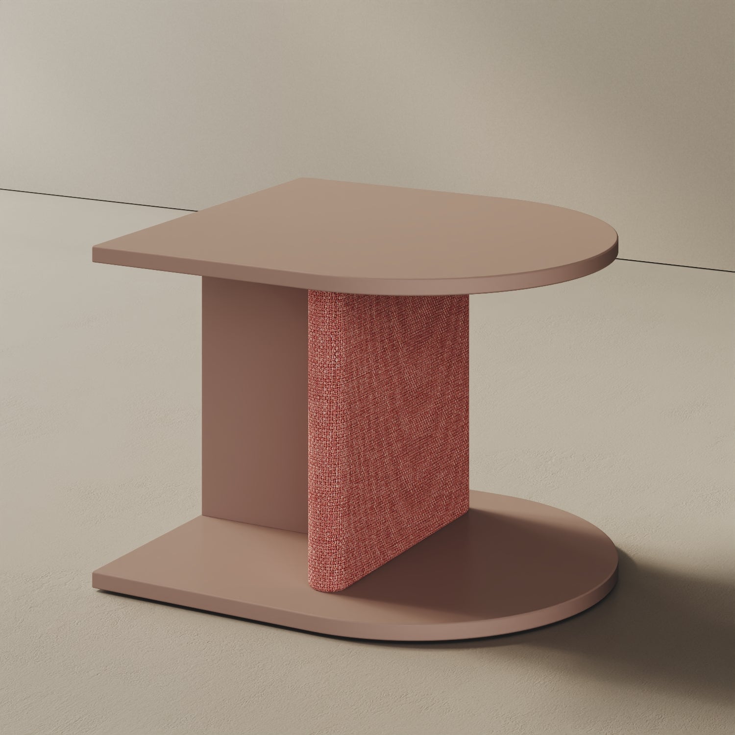 Comodino Strato cipria, vista laterale – legno nobilitato e tessuto design Mario Alessiani