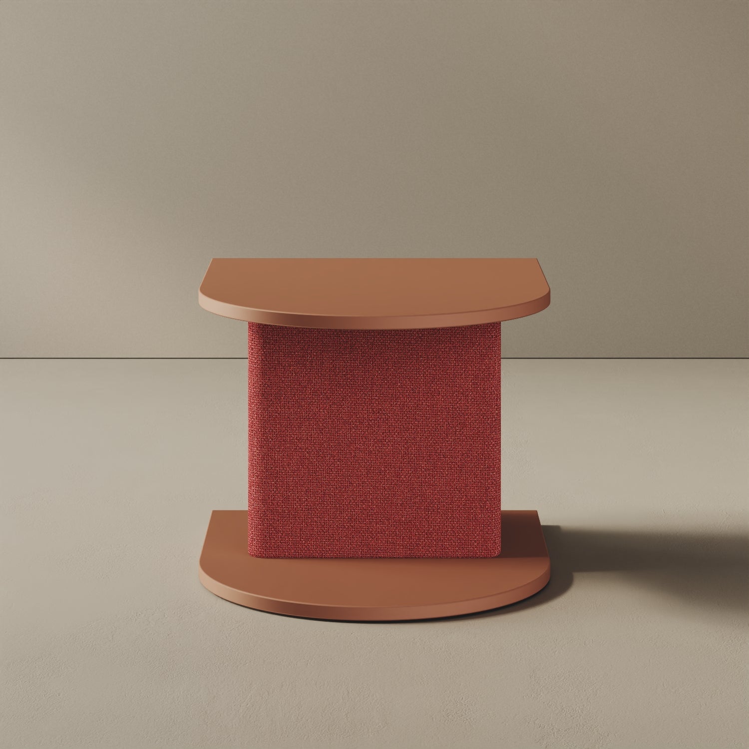 Comodino Strato red curry, dettaglio elemento in tessuto – 45,5x50x37,3 cm