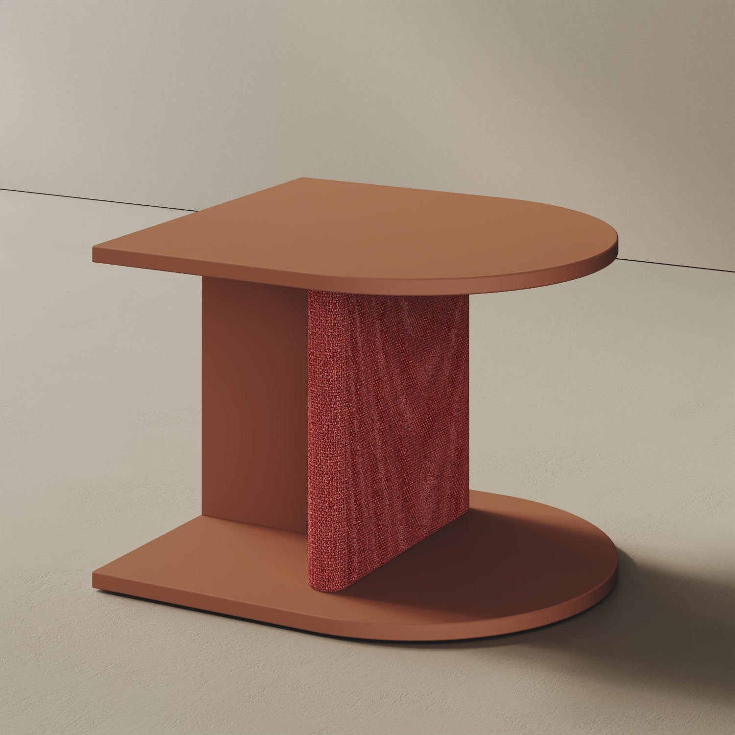 Comodino Strato red curry, vista laterale – melaminico e tessuto design Mario Alessiani
