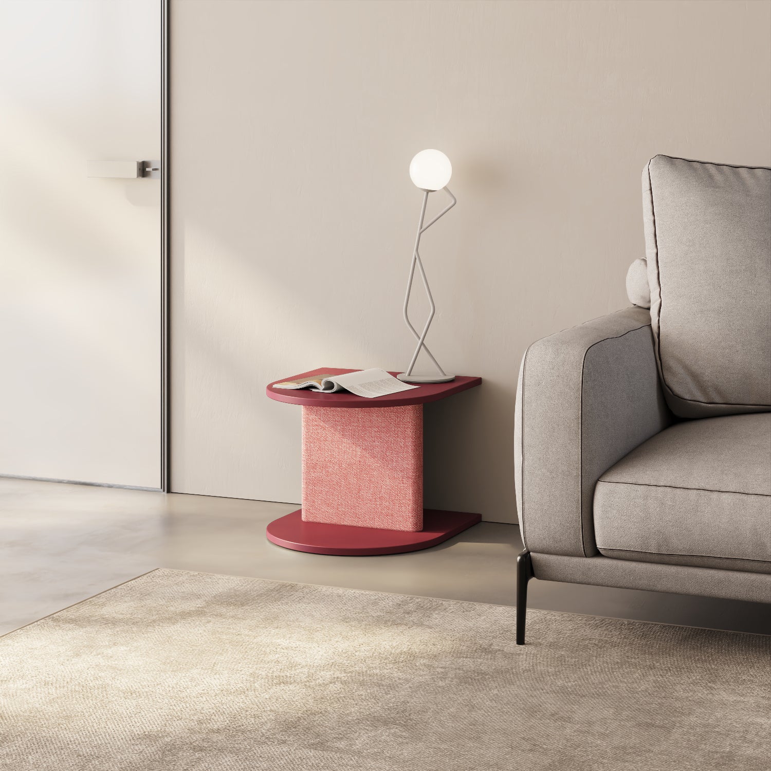 Comodino Strato rosso come side table in living moderno