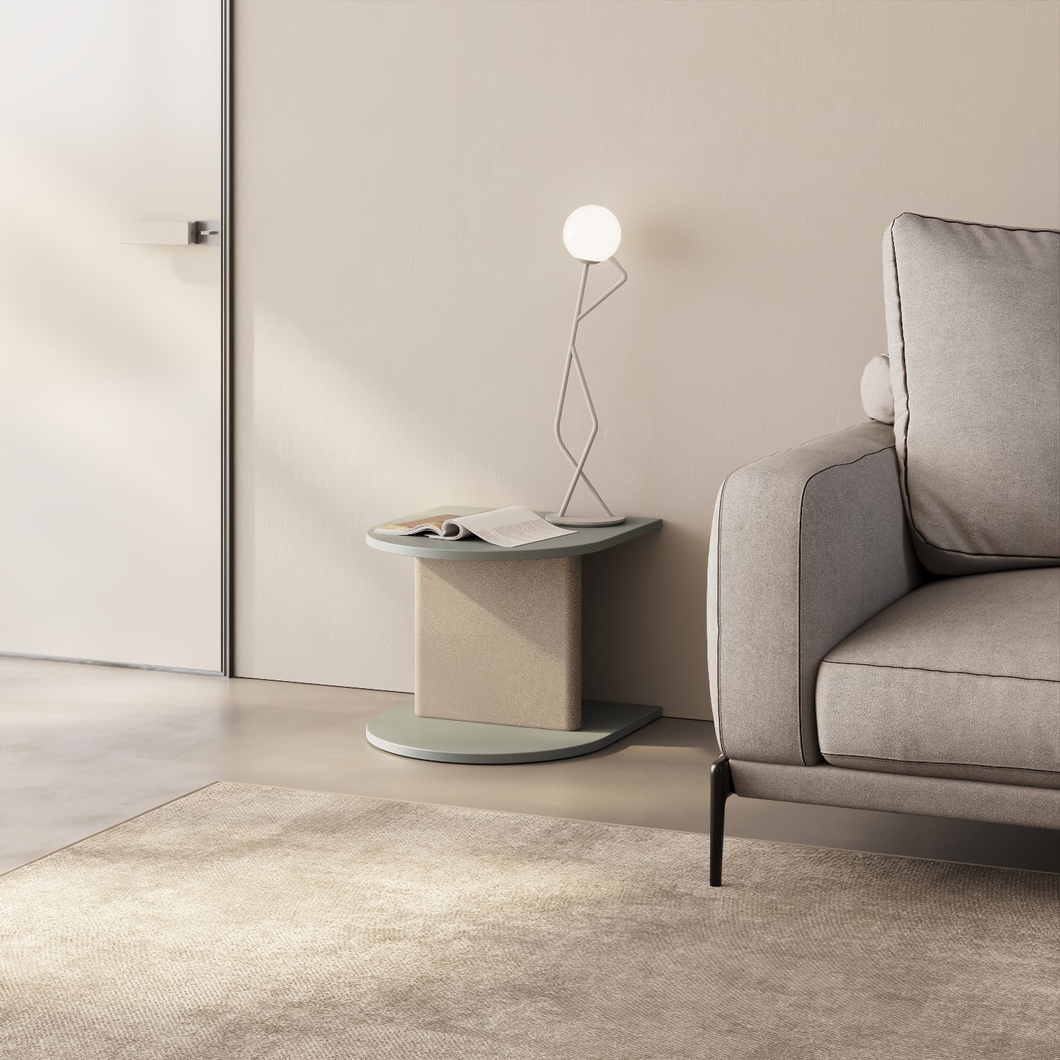 Comodino Strato verde come side table in living moderno