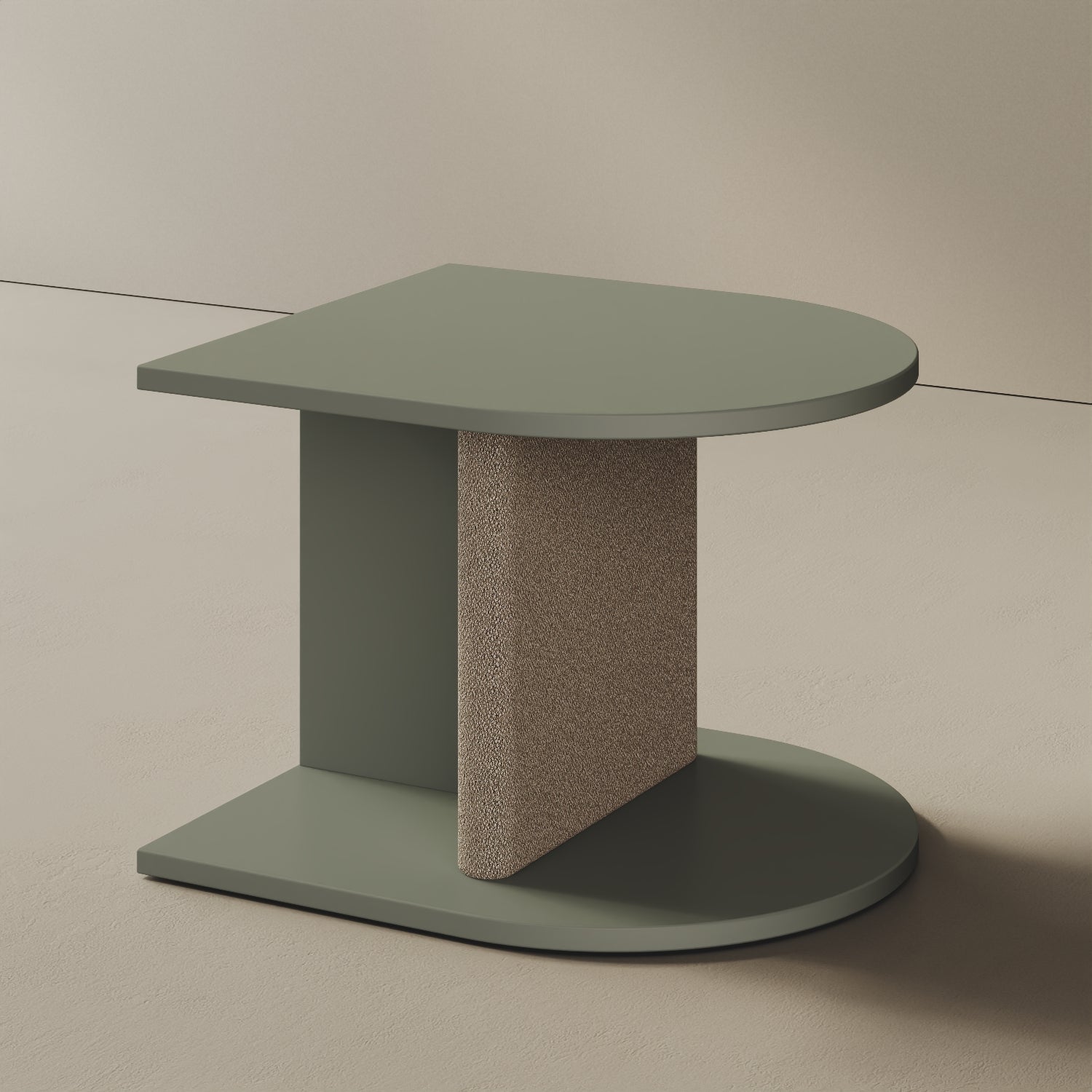 Comodino Strato verde, vista laterale – legno nobilitato e tessuto design Mario Alessiani