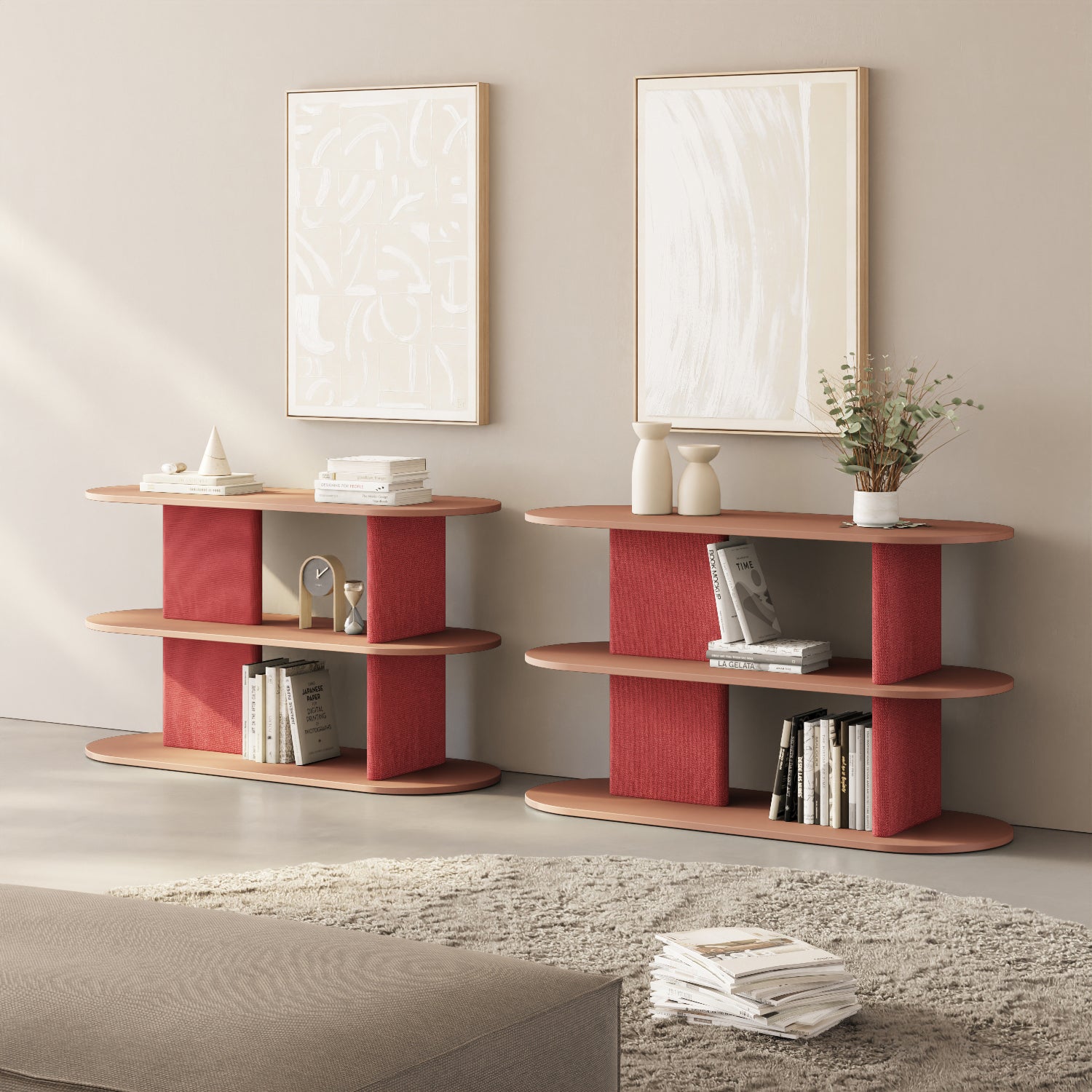 Libreria Strato red curry S in soggiorno contemporaneo, libreria design italiana