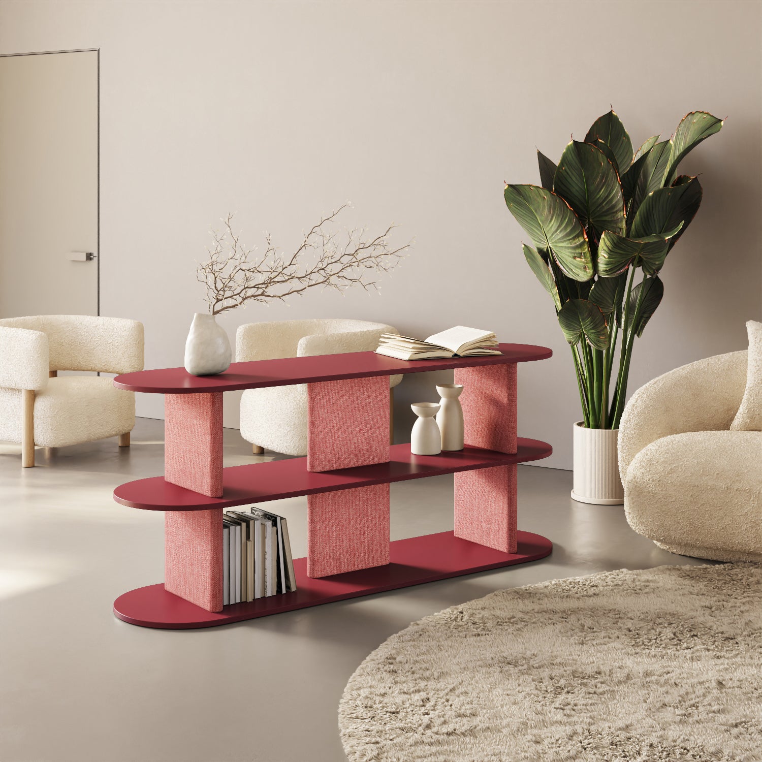 Libreria Strato rosso M in soggiorno contemporaneo, libreria design italiana
