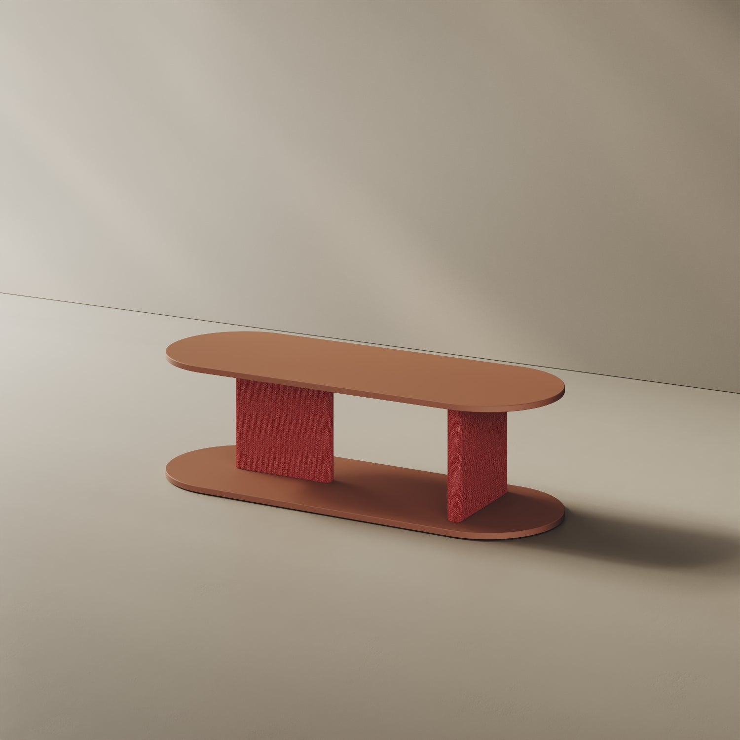 Mobile TV Strato red curry S, vista laterale – design Mario Alessiani legno nobilitato e tessuto