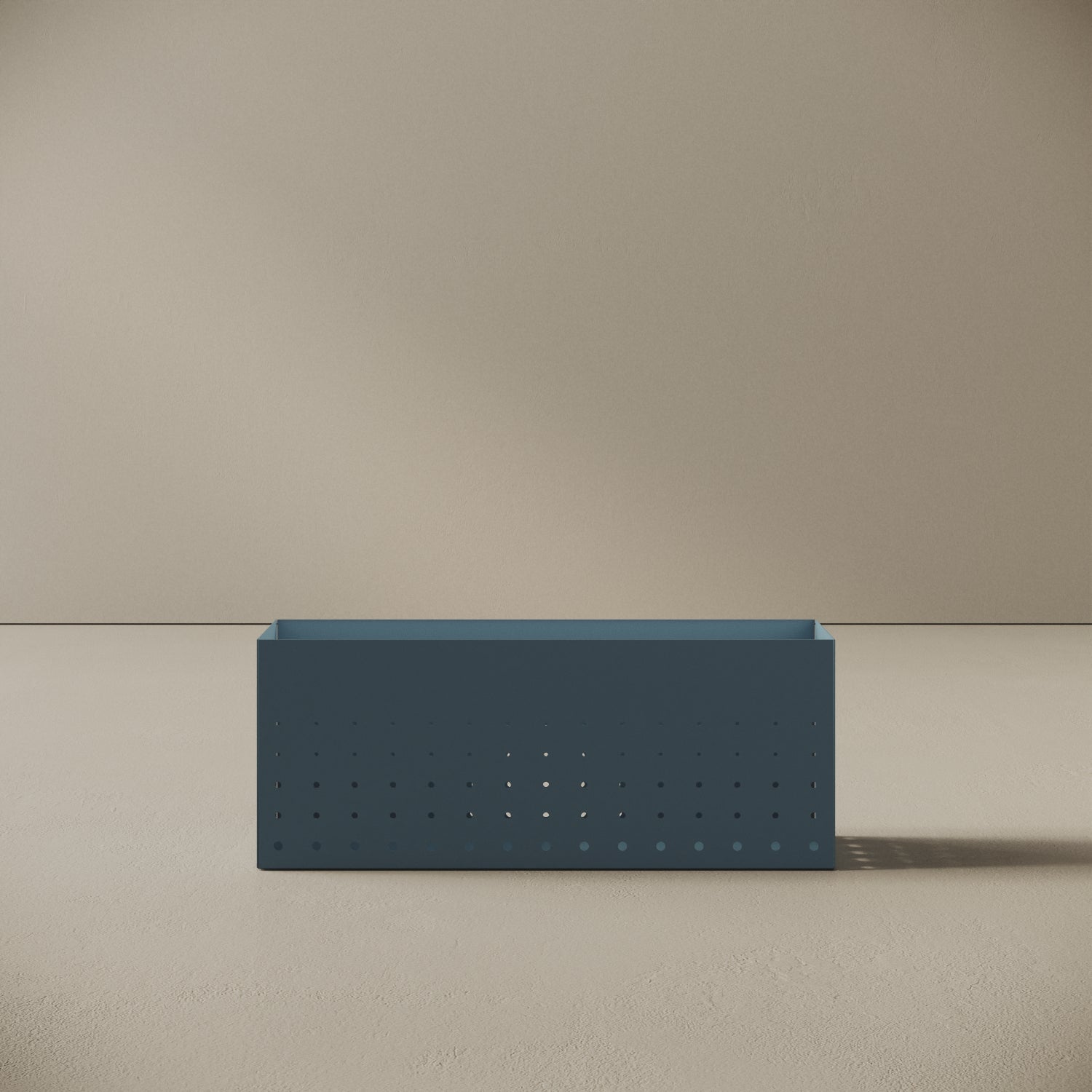 ALL portaoggetti in metallo blu misura M, vista frontale — struttura metallica verniciata blu, capacità media per scrivania o credenza