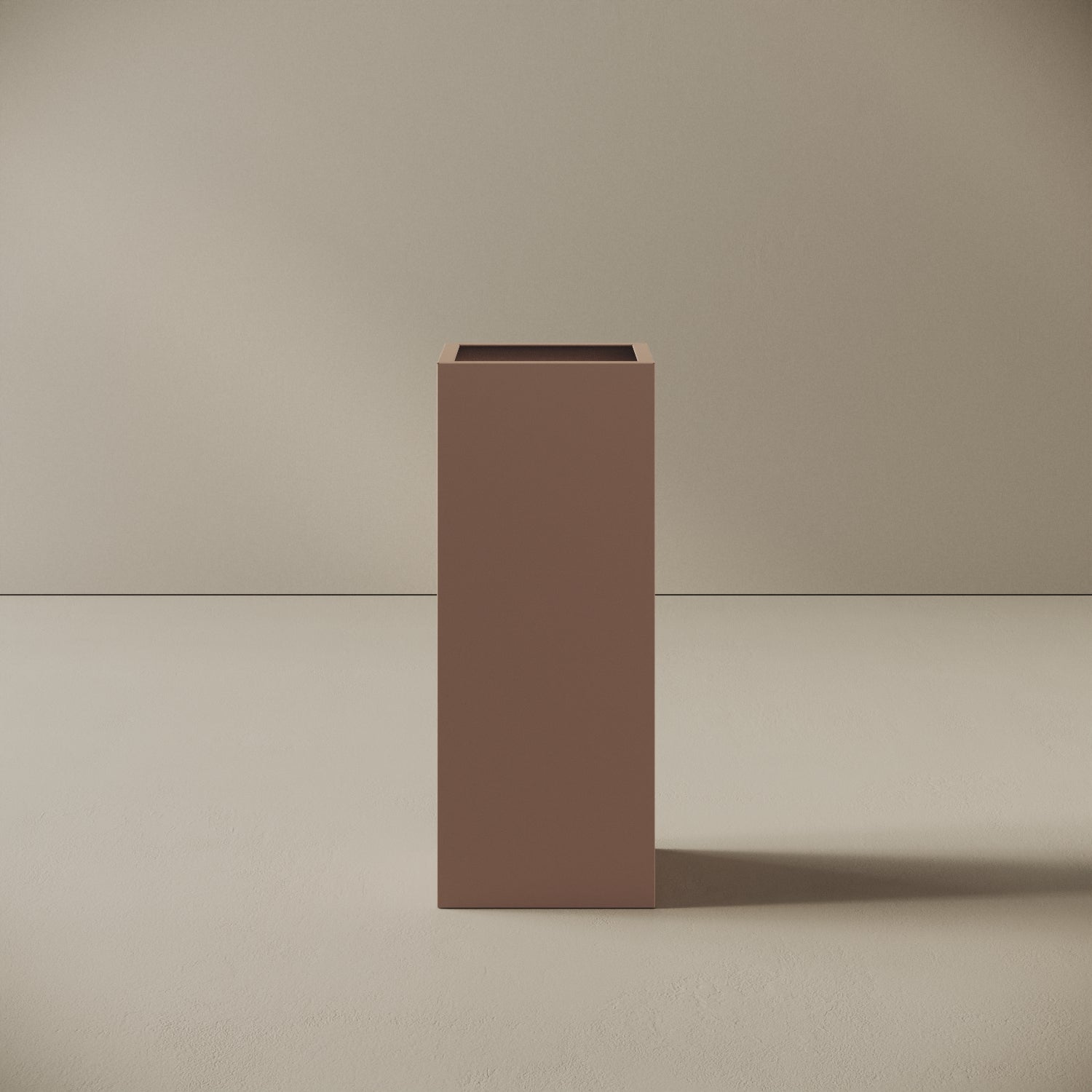 Portaombrelli ALL in metallo cipria, vista frontale — struttura in lamiera verniciata cipria, funziona anche come cestino, design minimal