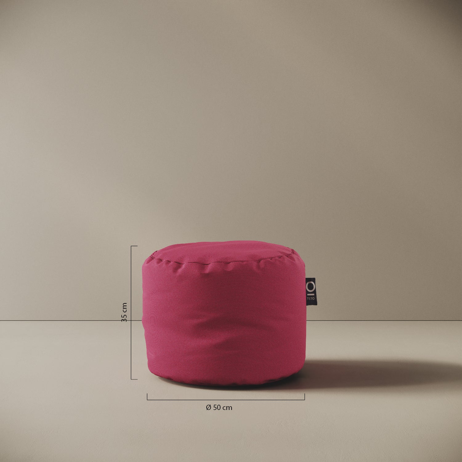Pouf Adapto — dettaglio rivestimento in tessuto colore fucsia, produzione artigianale italiana