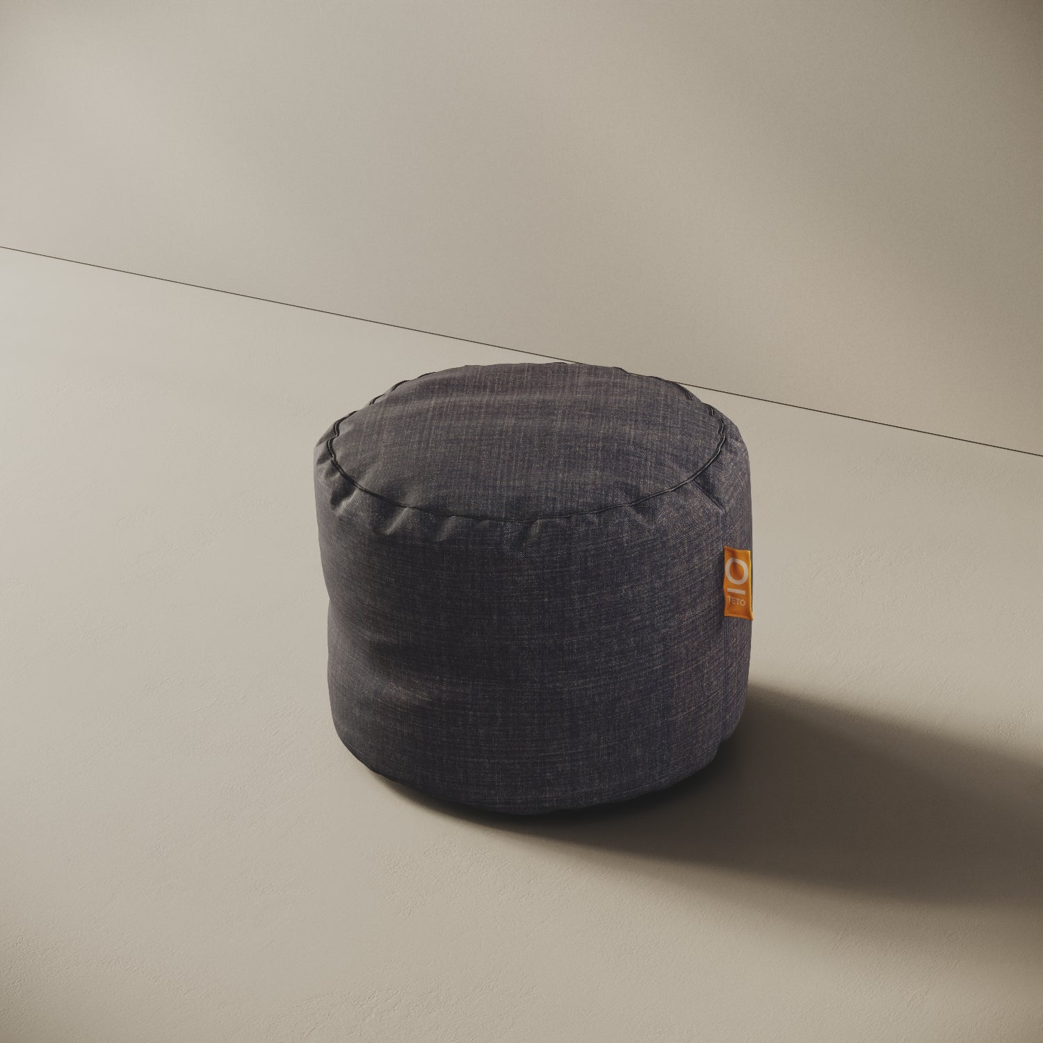 Pouf Adapto jeans, vista laterale — forma cilindrica stabile, ideale come seduta o poggiapiedi