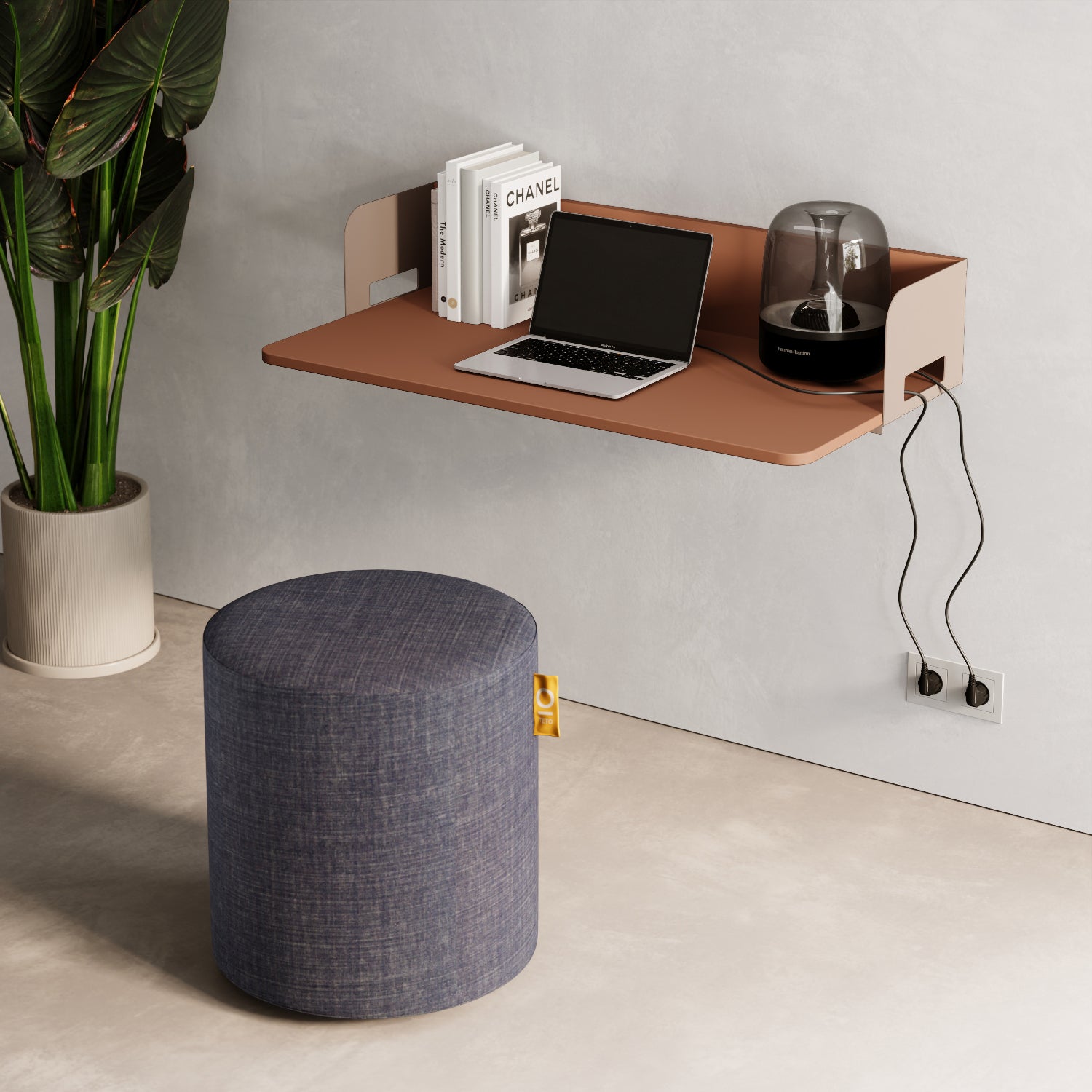 Scrittoio a parete Praga red curry installato in home office, stile moderno contemporaneo