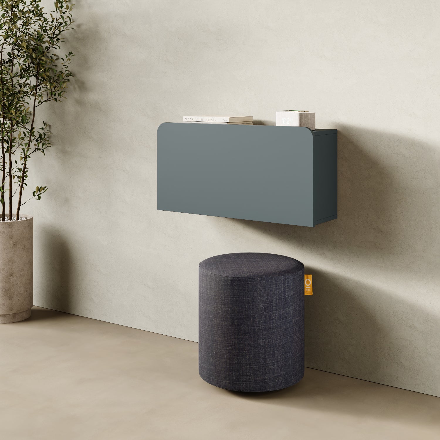 Scrittoio Segno blu chiuso in home office, mensola a parete design moderno