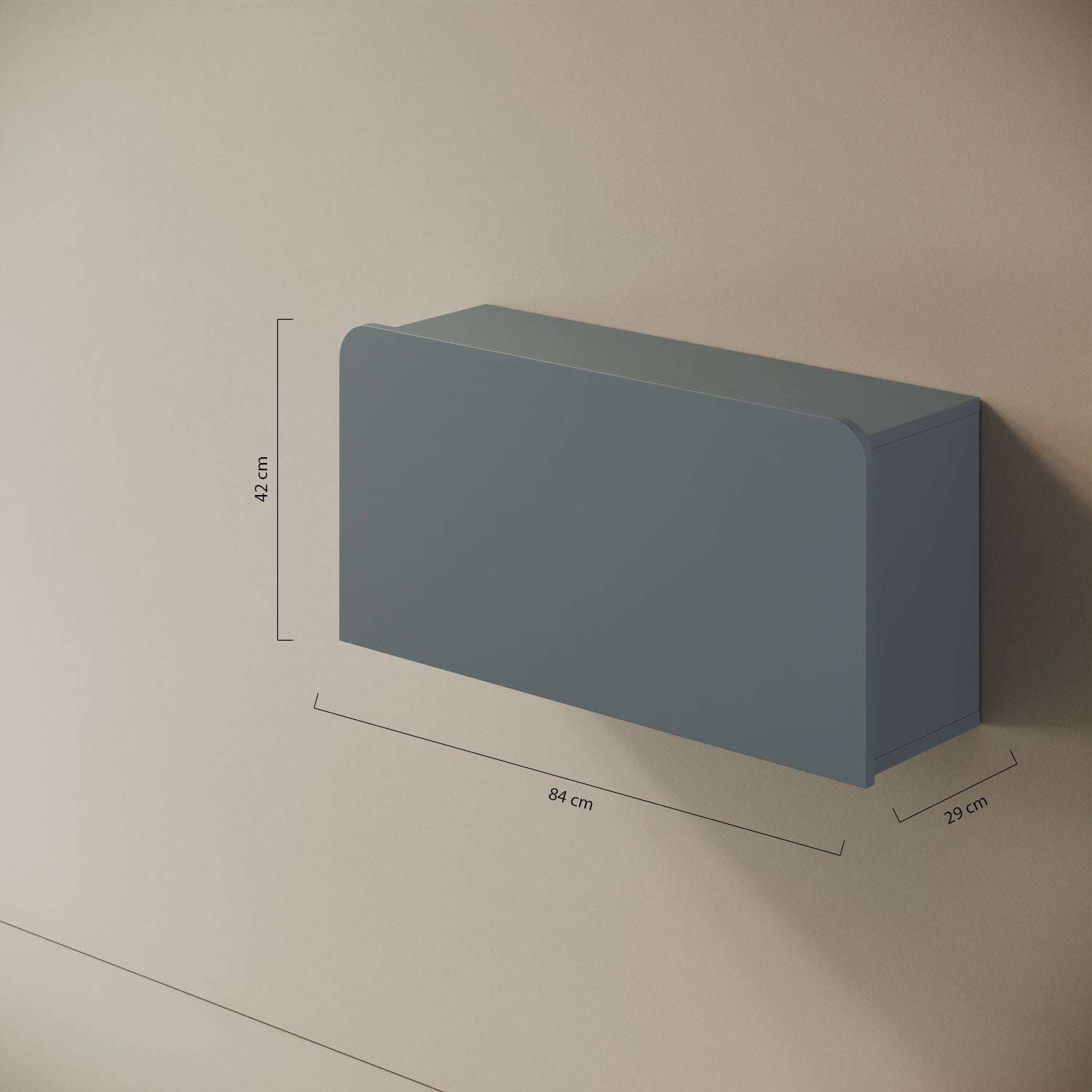 Scrittoio Segno blu chiuso – misure 84x29x42 cm, mensola a parete melaminico