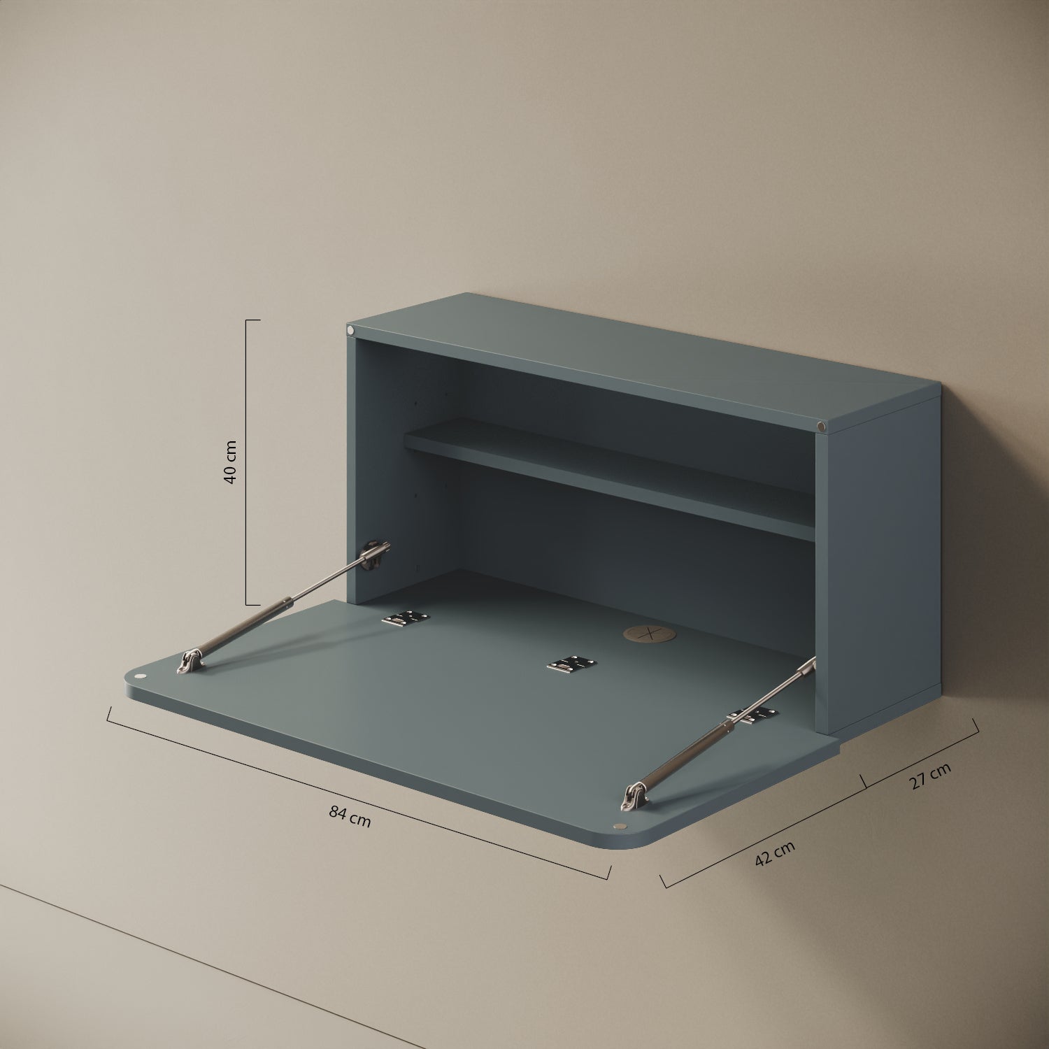 Scrittoio Segno blu aperto – misure 84x42x40 cm, piano ribaltabile melaminico