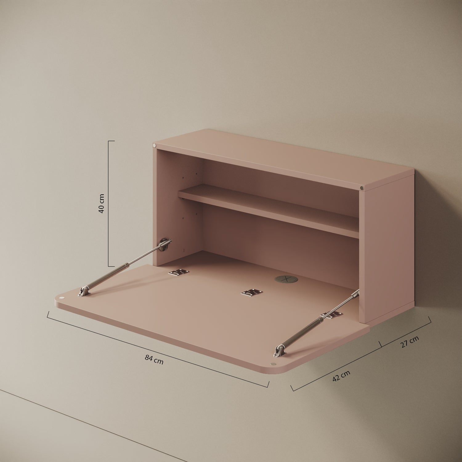 Scrittoio Segno cipria aperto – misure 84x42x40 cm, piano ribaltabile melaminico