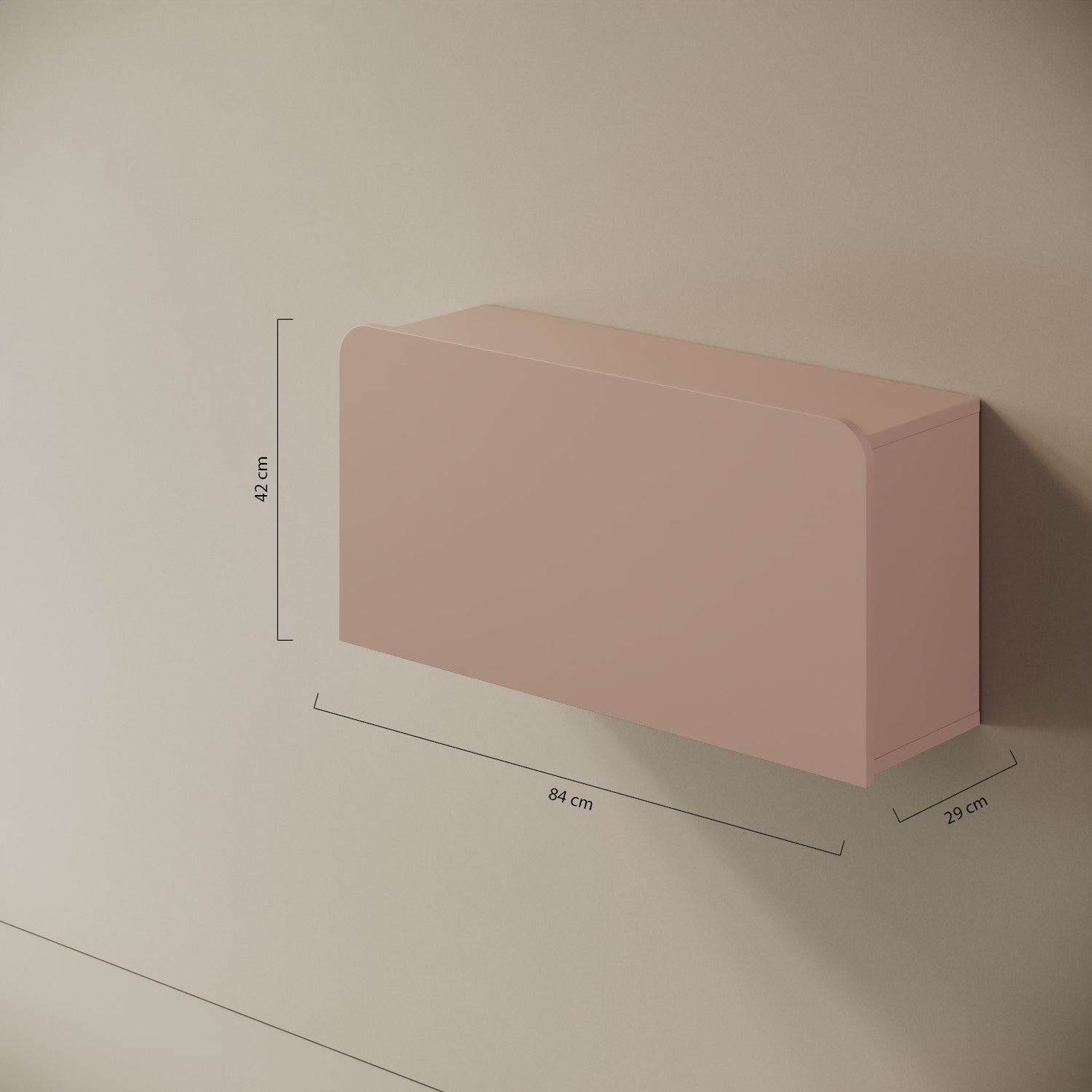 Scrittoio Segno cipria chiuso – misure 84x29x42 cm, mensola a parete melaminico
