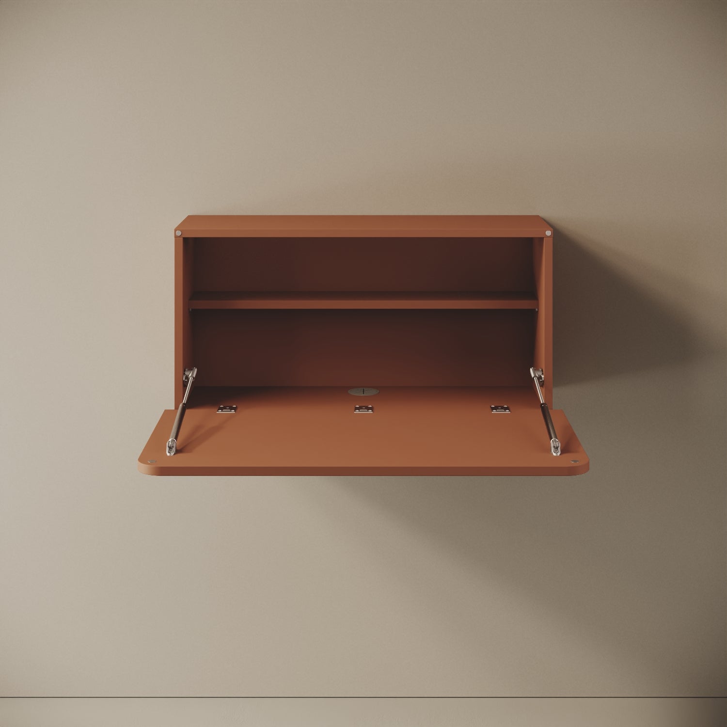 Scrittoio Segno red curry aperto, vista frontale – scrivania 84x42 cm, melaminico
