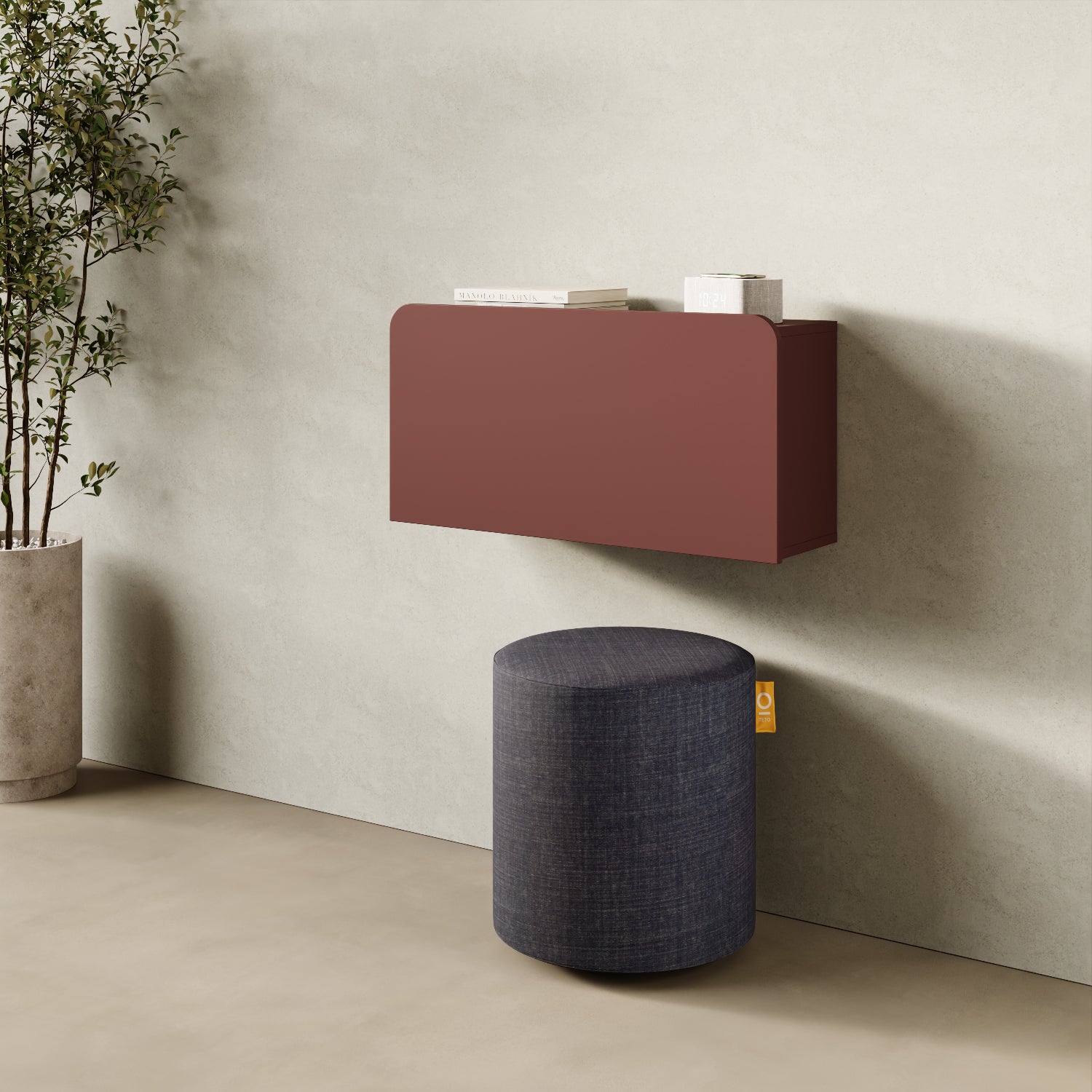 Scrittoio Segno rosso chiuso in home office, mensola a parete design moderno