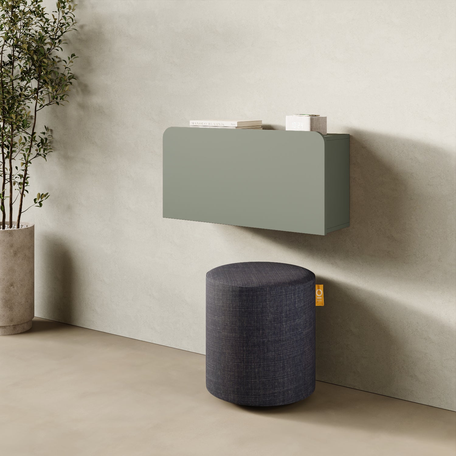 Scrittoio Segno verde chiuso in home office, mensola a parete design moderno