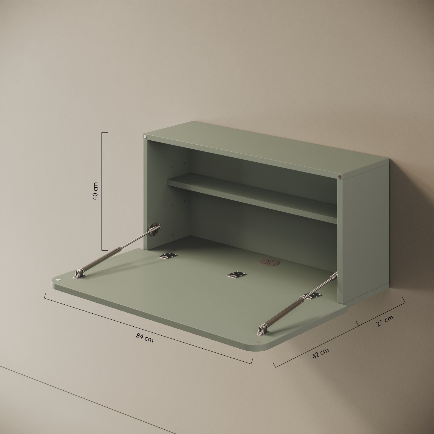 Scrittoio Segno verde aperto – misure 84x42x40 cm, piano ribaltabile melaminico