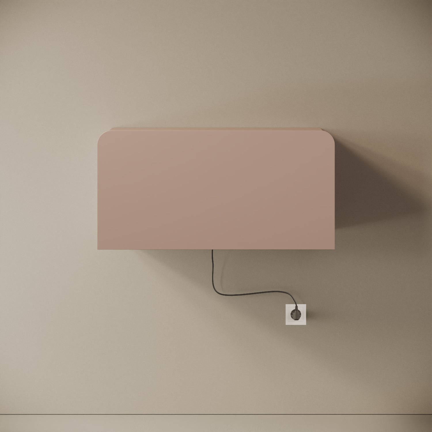 Scrittoio Segno cipria elettrificato chiuso, vista frontale – mensola 84x29x42 cm, cavo e presa a parete