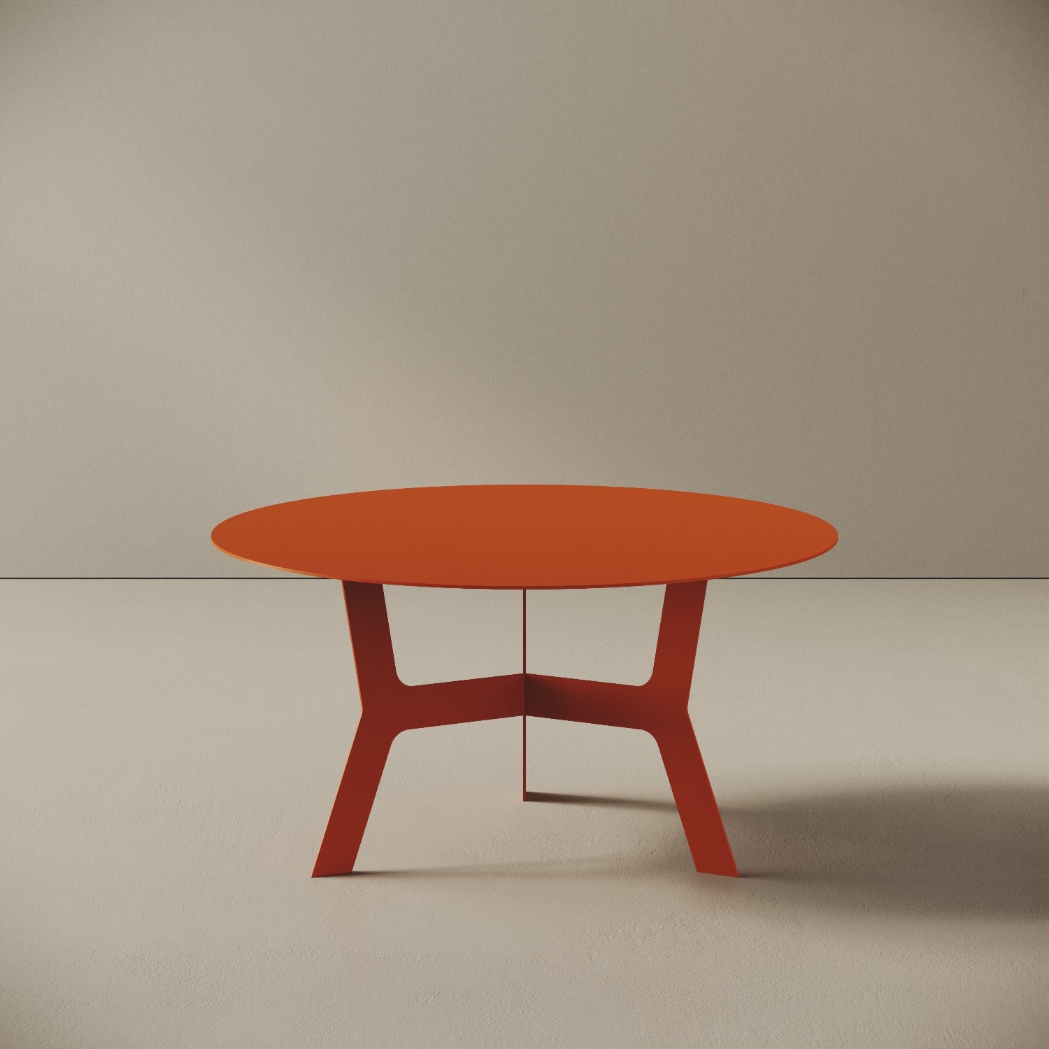 Tavolino da caffè Barcellona arancione basso, vista frontale – ferro verniciato Ø60 cm H30,3 cm