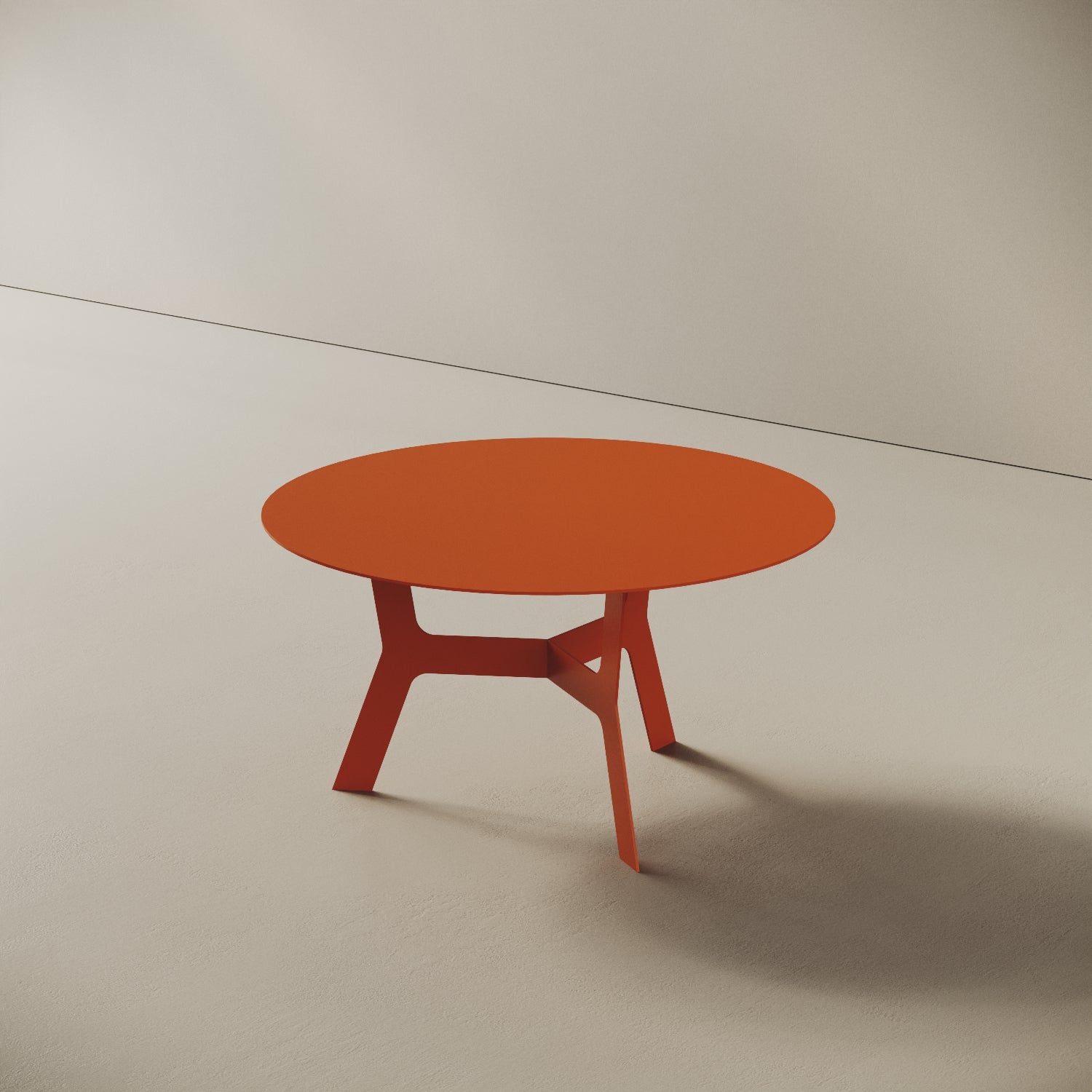 Tavolino da caffè Barcellona arancione basso, vista laterale – ferro verniciato Ø60 cm H30,3 cm