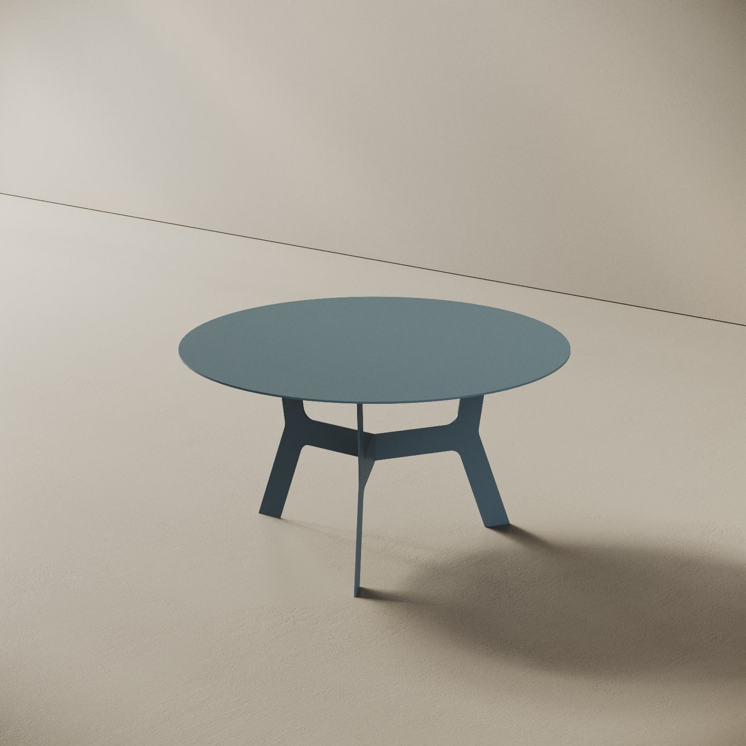 Tavolino da caffè Barcellona blu basso, vista laterale – ferro verniciato Ø60 cm H30,3 cm