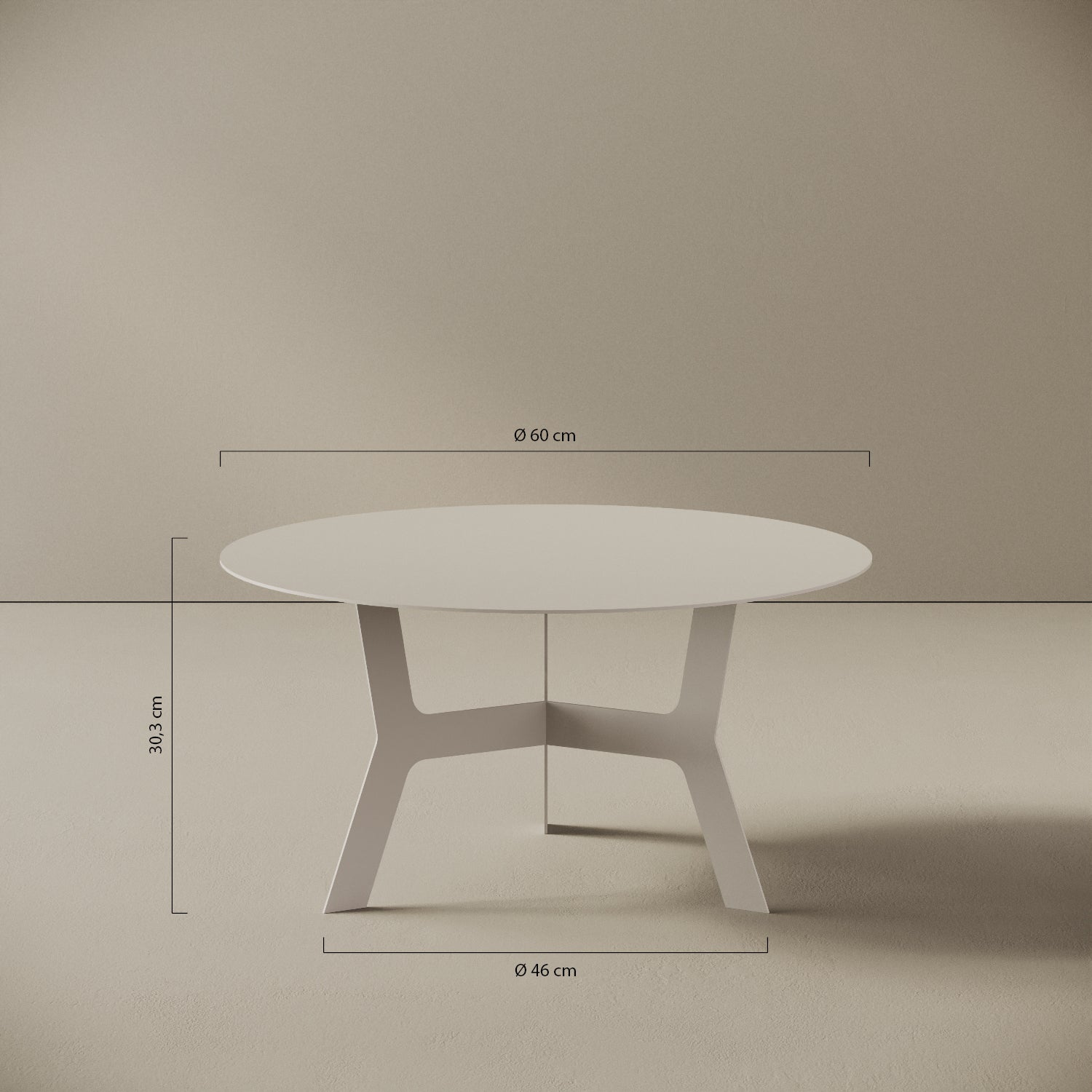 Tavolino da caffè Barcellona cappuccino alto, vista frontale – ferro verniciato Ø60 cm H44 cm