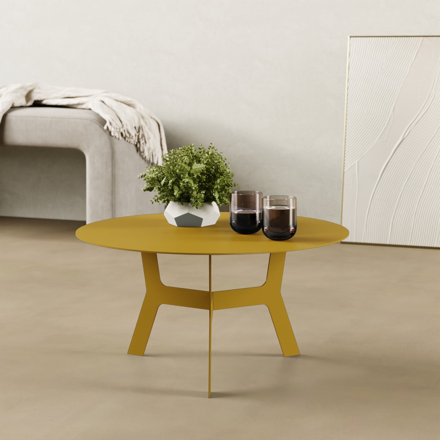 Tavolino da caffè Barcellona cipria alto, vista frontale – ferro verniciato Ø60 cm H44 cm
