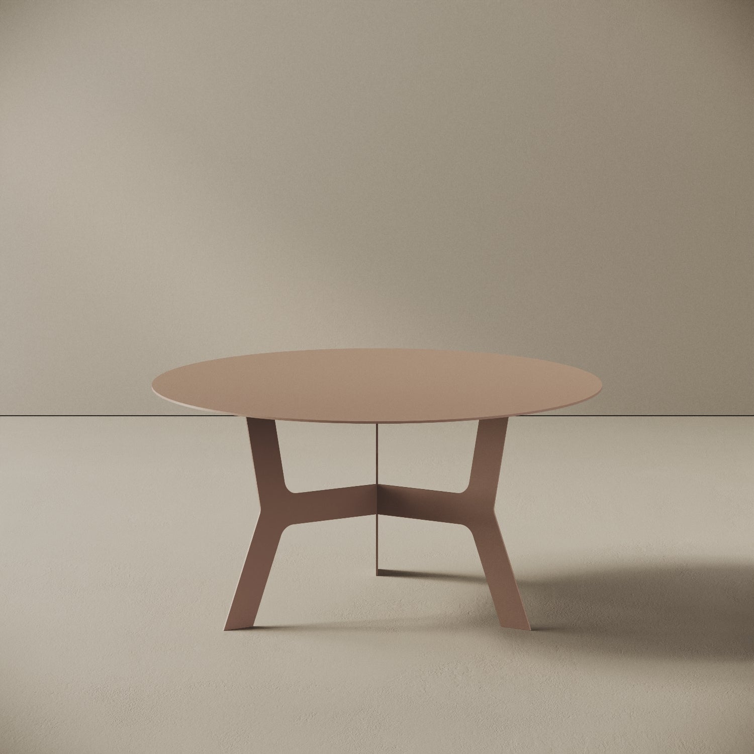 Tavolino da caffè Barcellona cipria basso, vista frontale – ferro verniciato Ø60 cm H30,3 cm