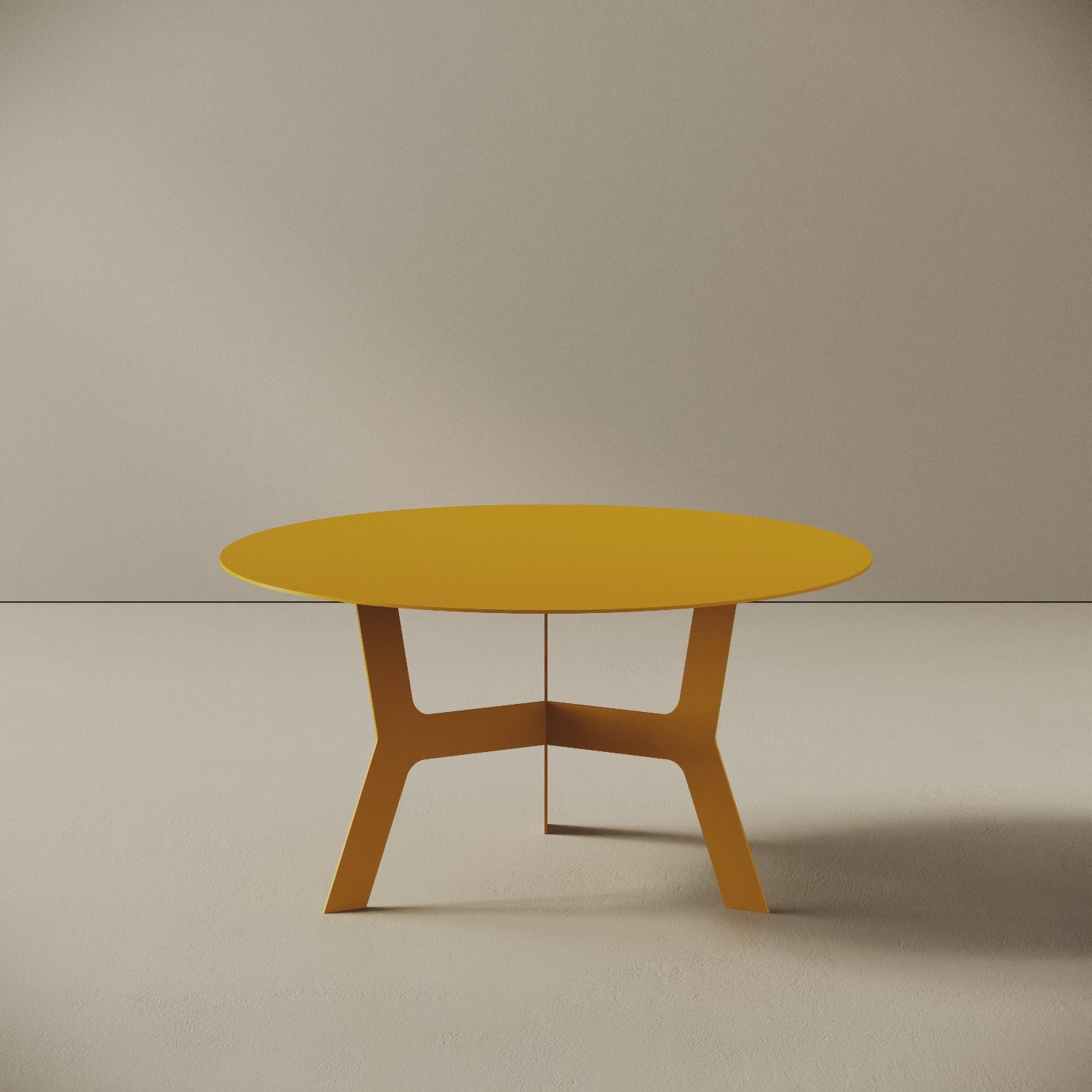 Tavolino da caffè Barcellona giallo basso, vista frontale – ferro verniciato Ø60 cm H30,3 cm