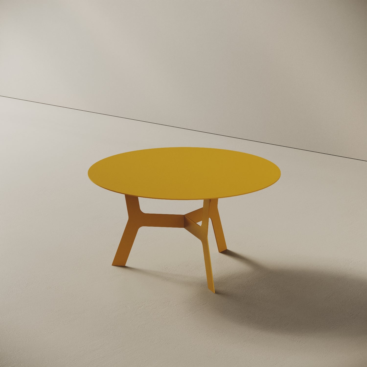Tavolino da caffè Barcellona giallo basso, vista laterale – ferro verniciato Ø60 cm H30,3 cm