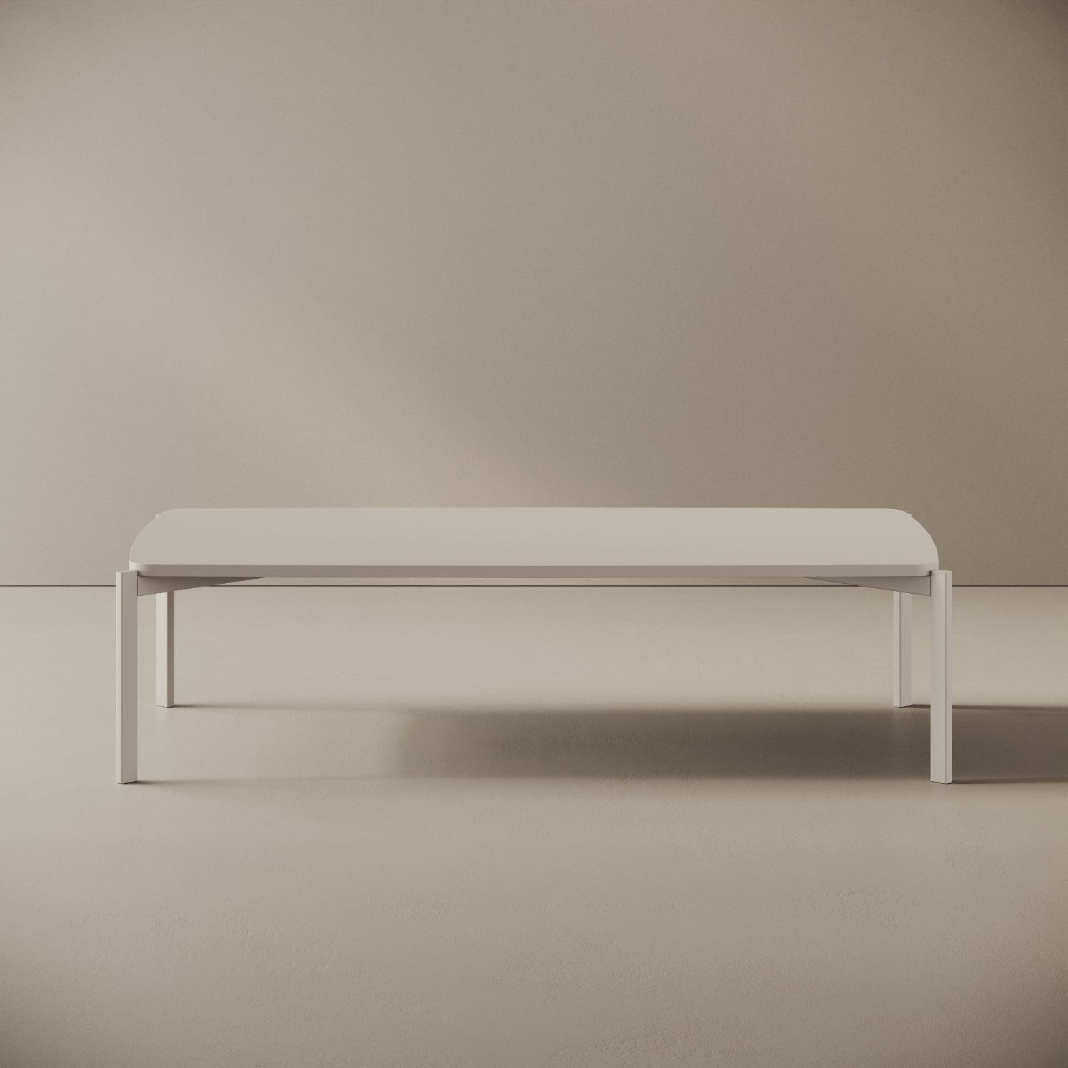 Tavolino da caffè Lisbona bianco basso, vista frontale – ferro verniciato 120x60 cm H31 cm