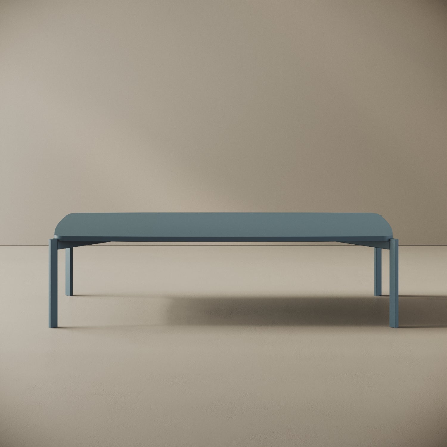 Tavolino da caffè Lisbona blu basso, vista frontale – ferro verniciato 120x60 cm H31 cm