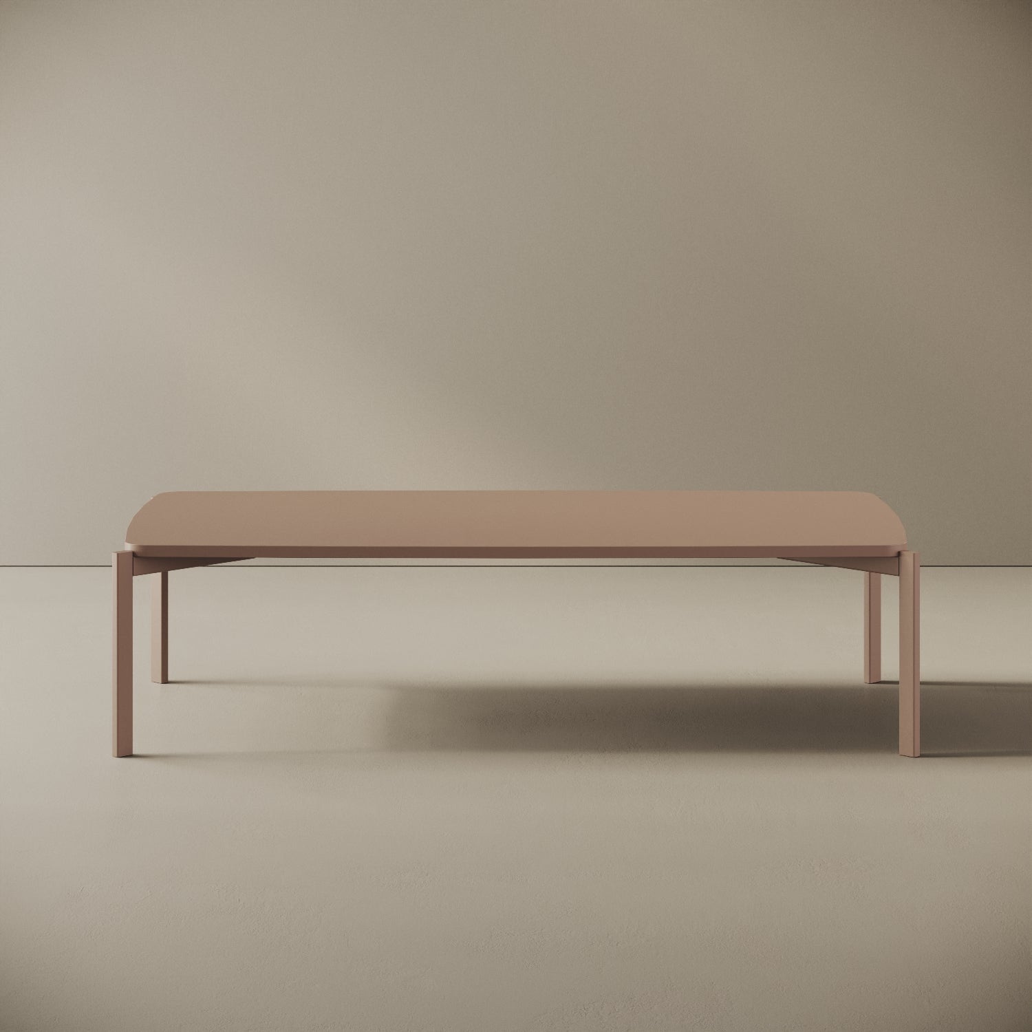Tavolino da caffè Lisbona cipria basso, vista frontale – ferro verniciato 120x60 cm H31 cm