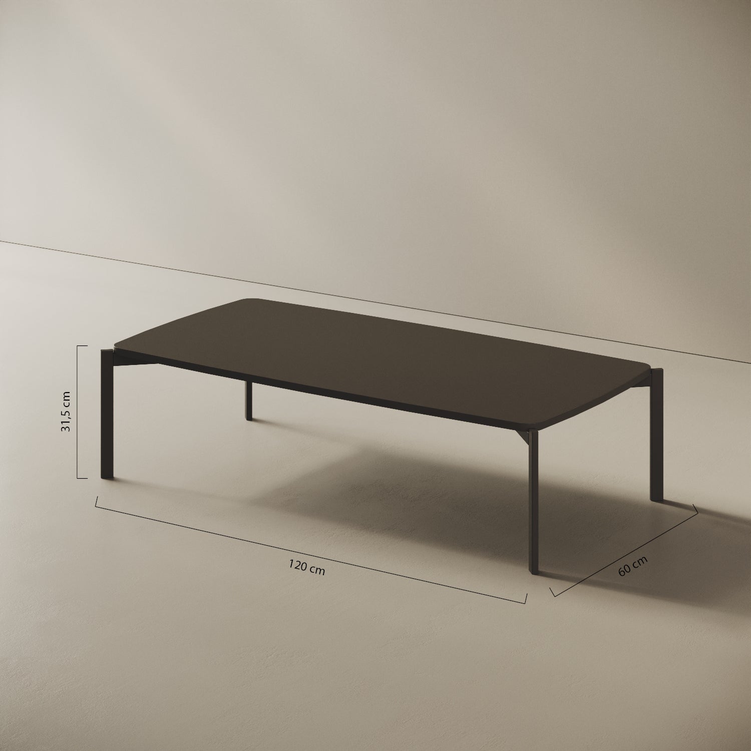 Tavolino Lisbona basso – misure 120x60 cm H31 cm, ferro verniciato e legno nobilitato