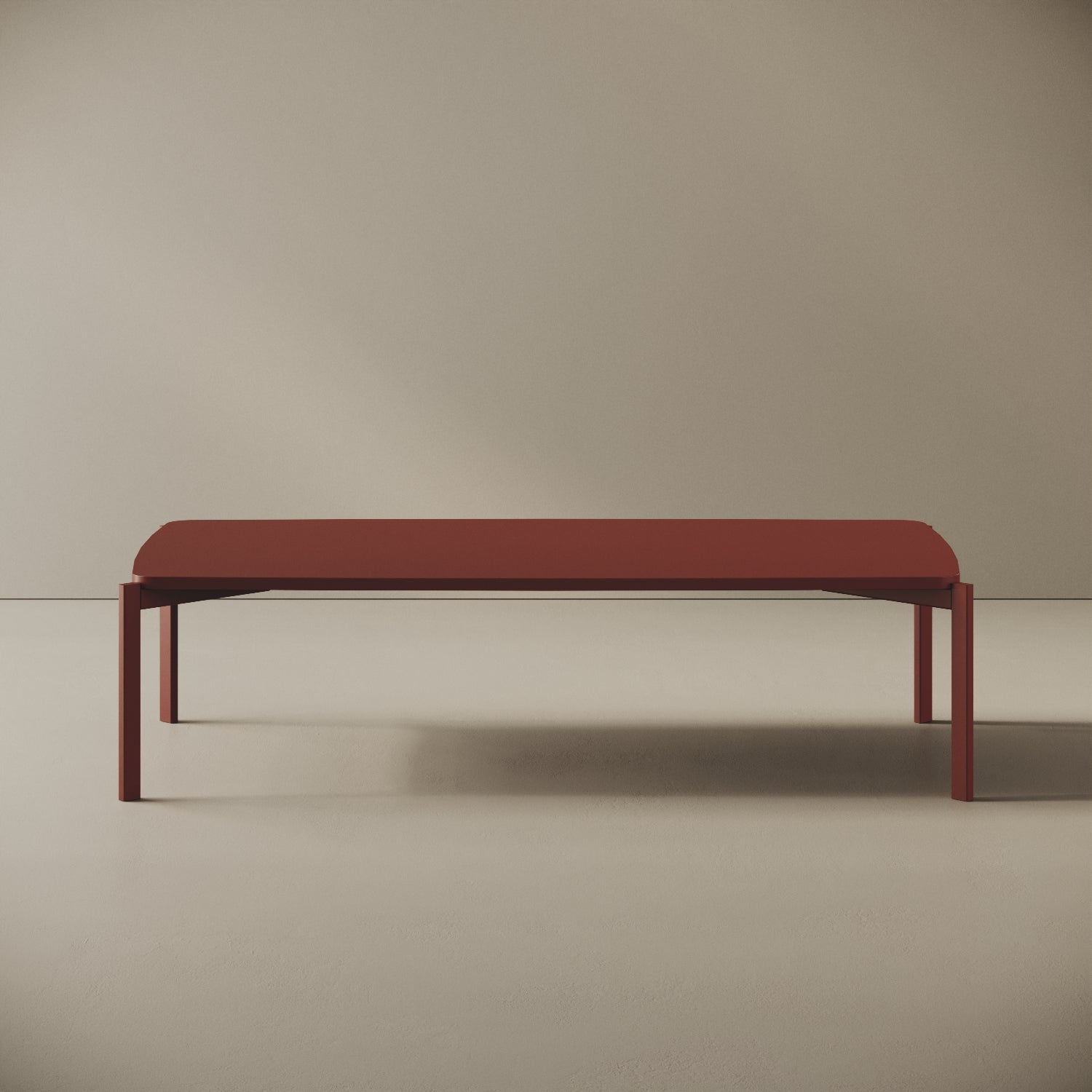 Tavolino da caffè Lisbona rosso basso, vista frontale – ferro verniciato 120x60 cm H31 cm