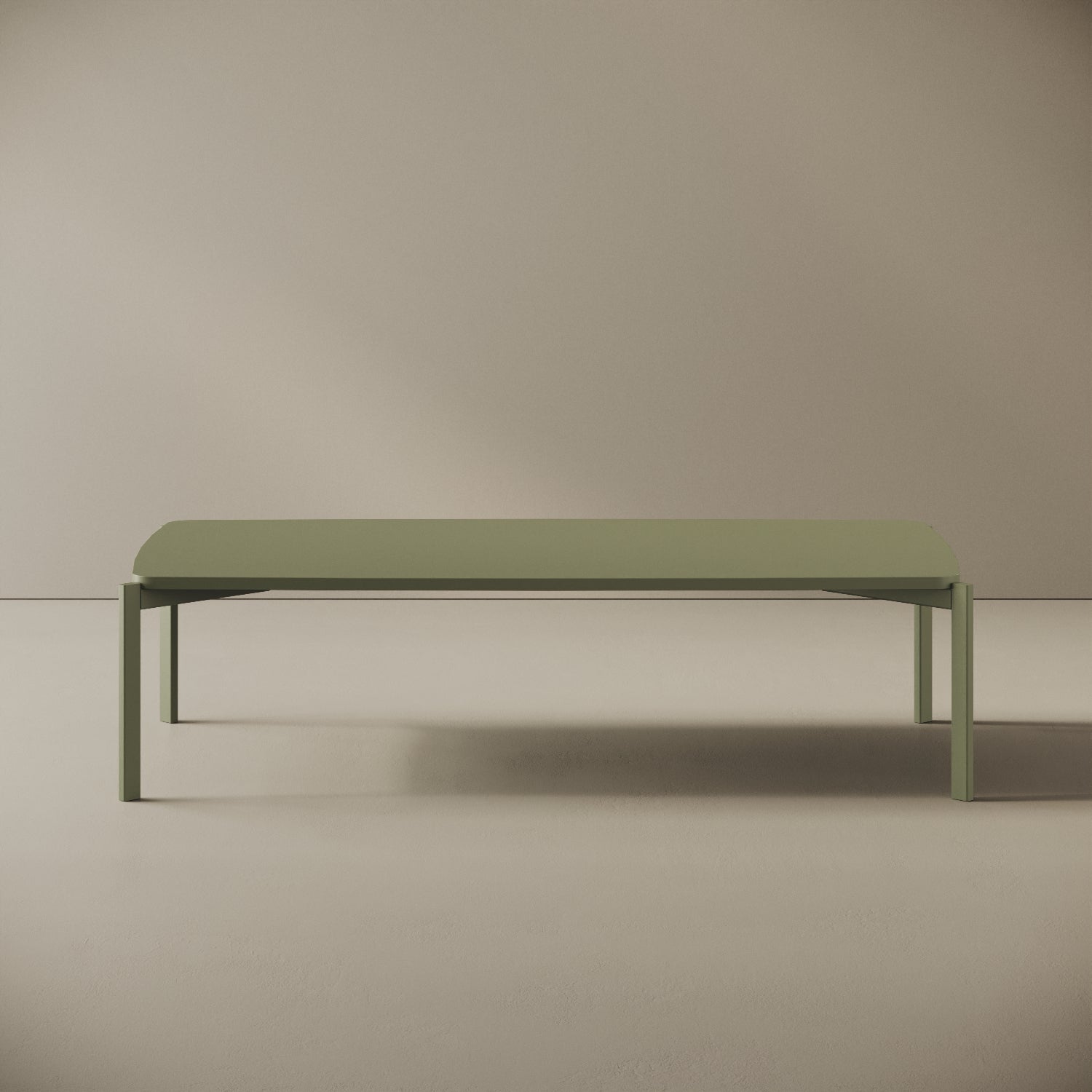 Tavolino da caffè Lisbona verde basso, vista frontale – ferro verniciato 120x60 cm H31 cm