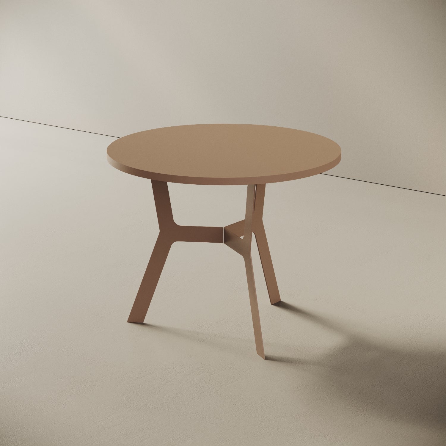 Madrid tavolino da caffè rotondo cappuccino alto, vista laterale — gambe in metallo cappuccino e piano in legno nobilitato