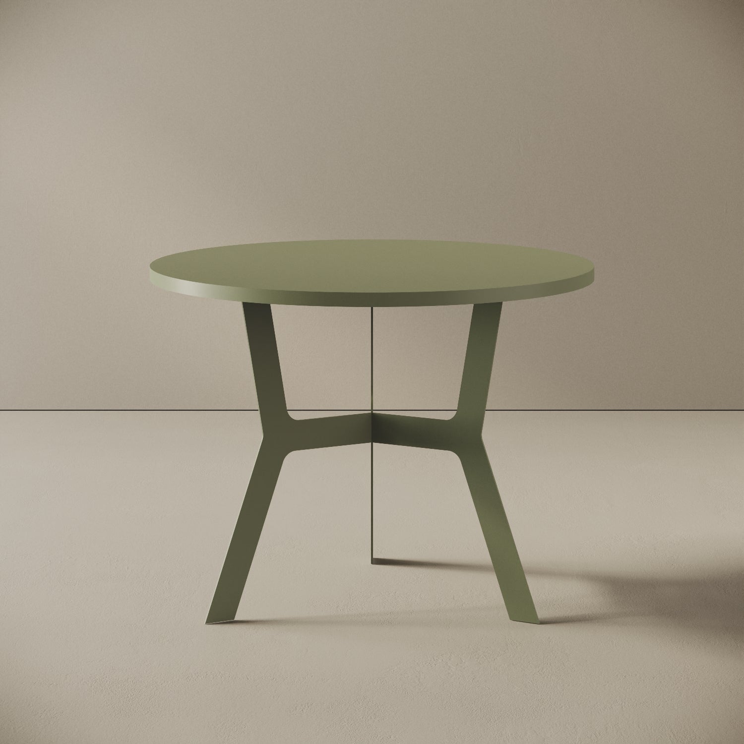 Madrid tavolino da caffè rotondo verde alto, vista frontale — struttura in metallo verniciato verde, piano in legno nobilitato, design compatto