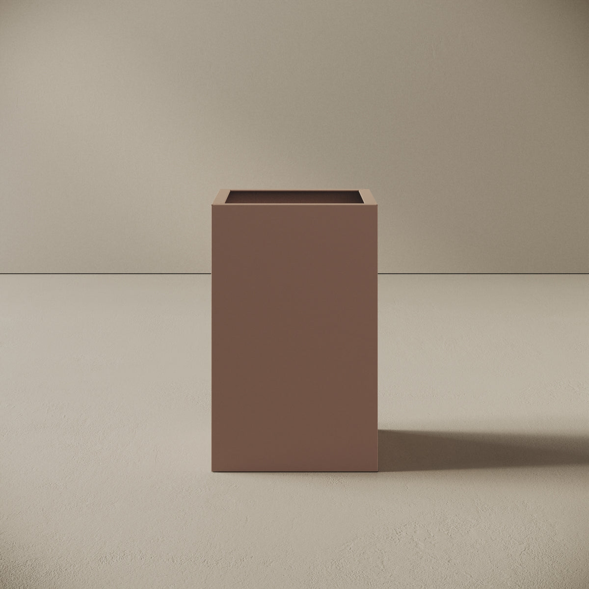Cestino ALL in metallo cipria, vista frontale — struttura in lamiera verniciata a polvere cipria, design minimal per scrivania o ufficio